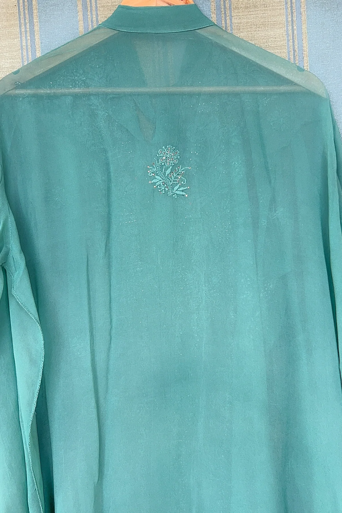 Arsh Handcrafted Forest Green Pure Viscose Georgette Semi Stitched Top - Image 4