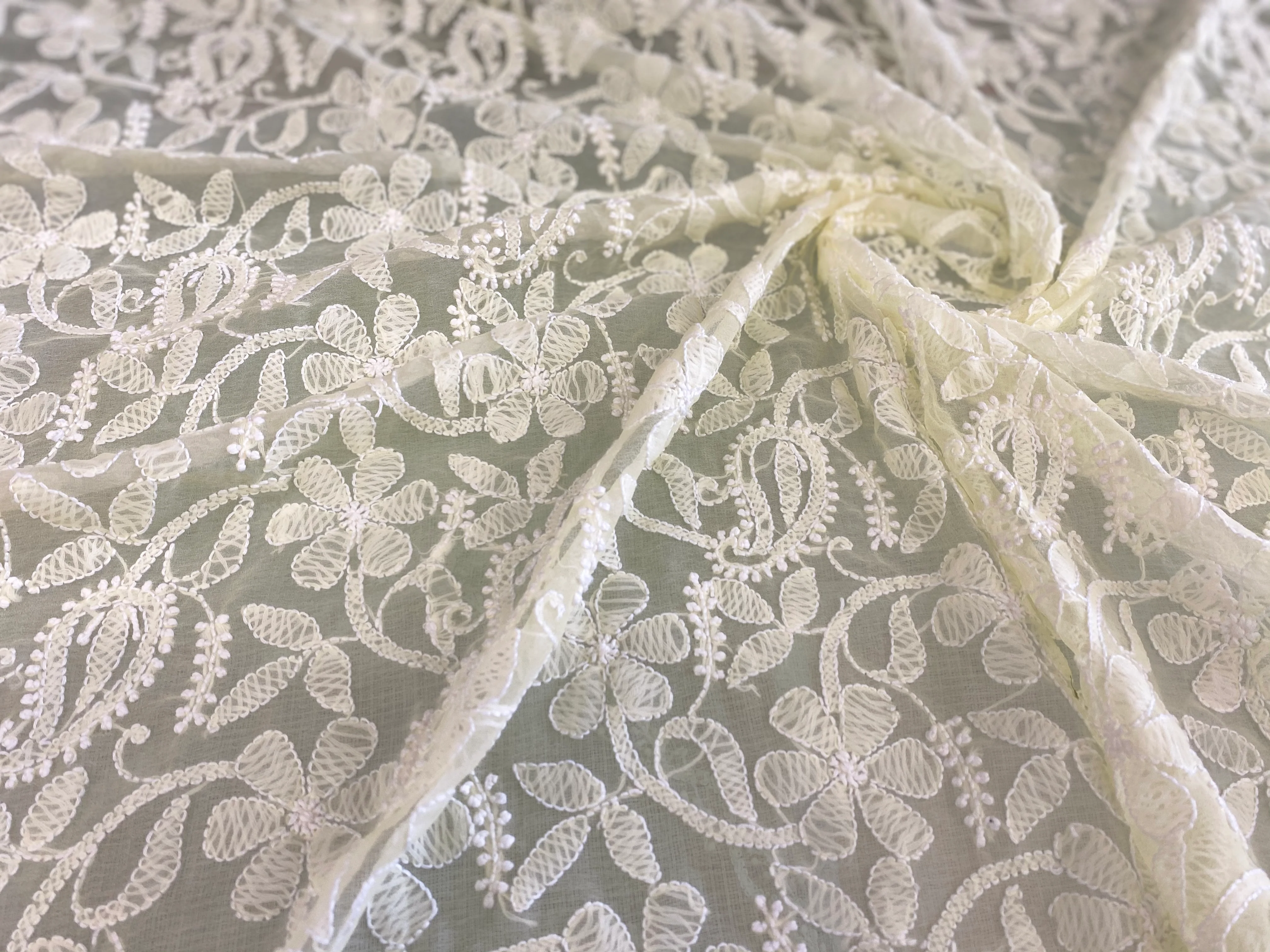 Arsh Handcrafted Semi Georgette Chikankari Cream Dupatta