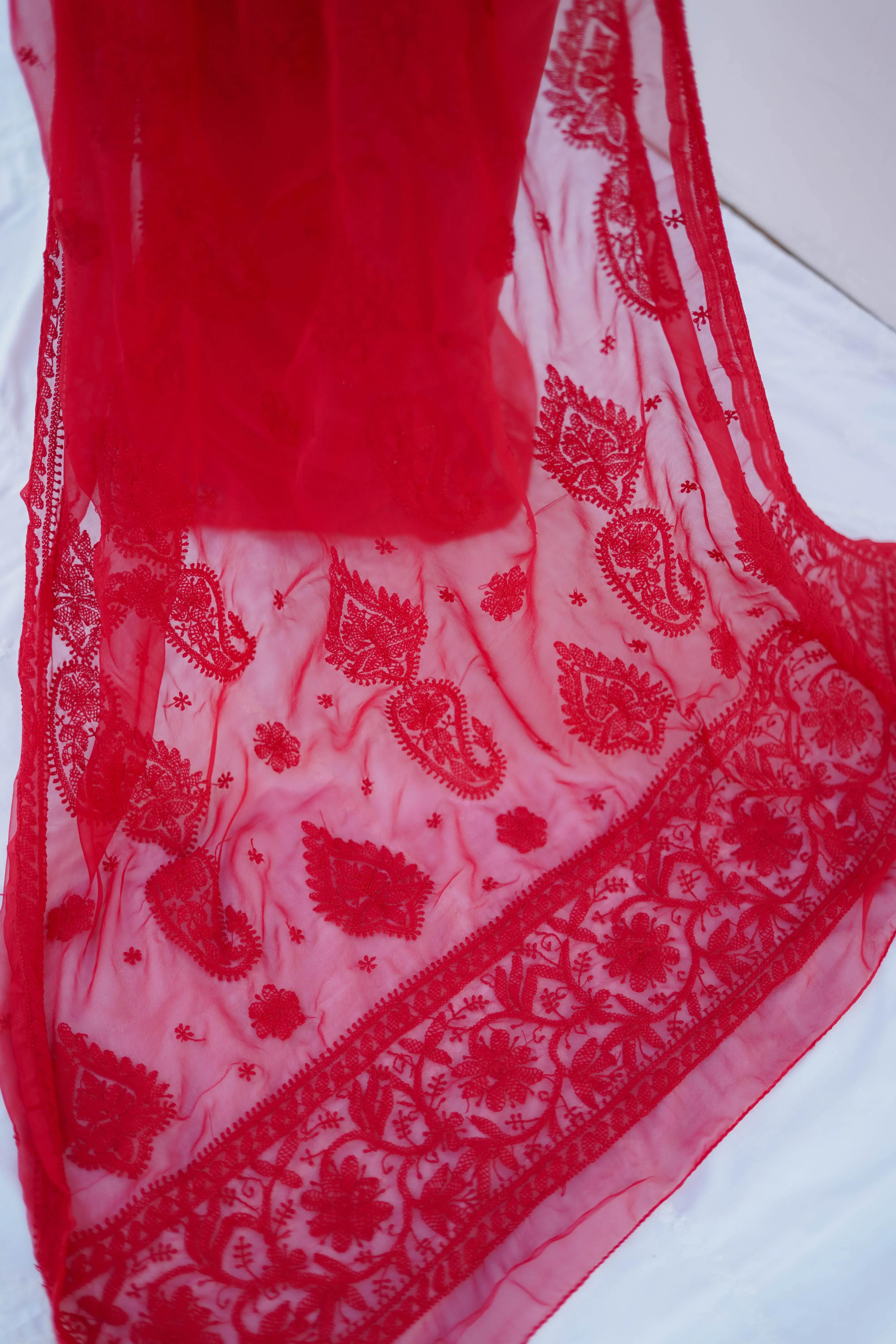 Arsh Handcrafted Semi Georgette Palla Boota Chikan Embroidered Saree - Image 3