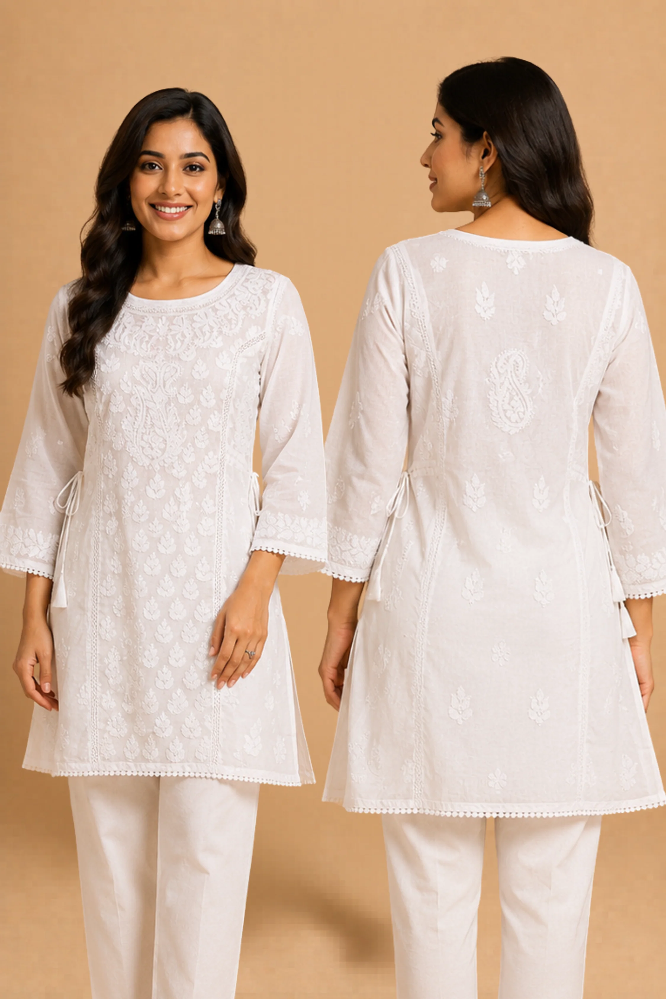 Arsh Handcrafted White Hand Embroidered Chikankari A-Line Top - Image 3