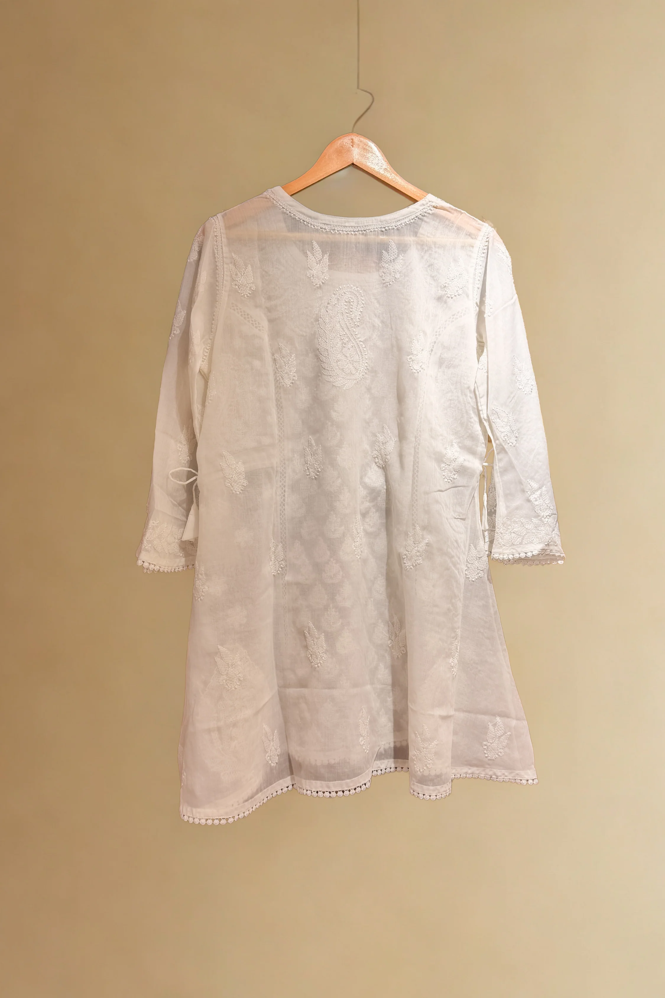 Arsh Handcrafted White Hand Embroidered Chikankari A-Line Top - Image 4