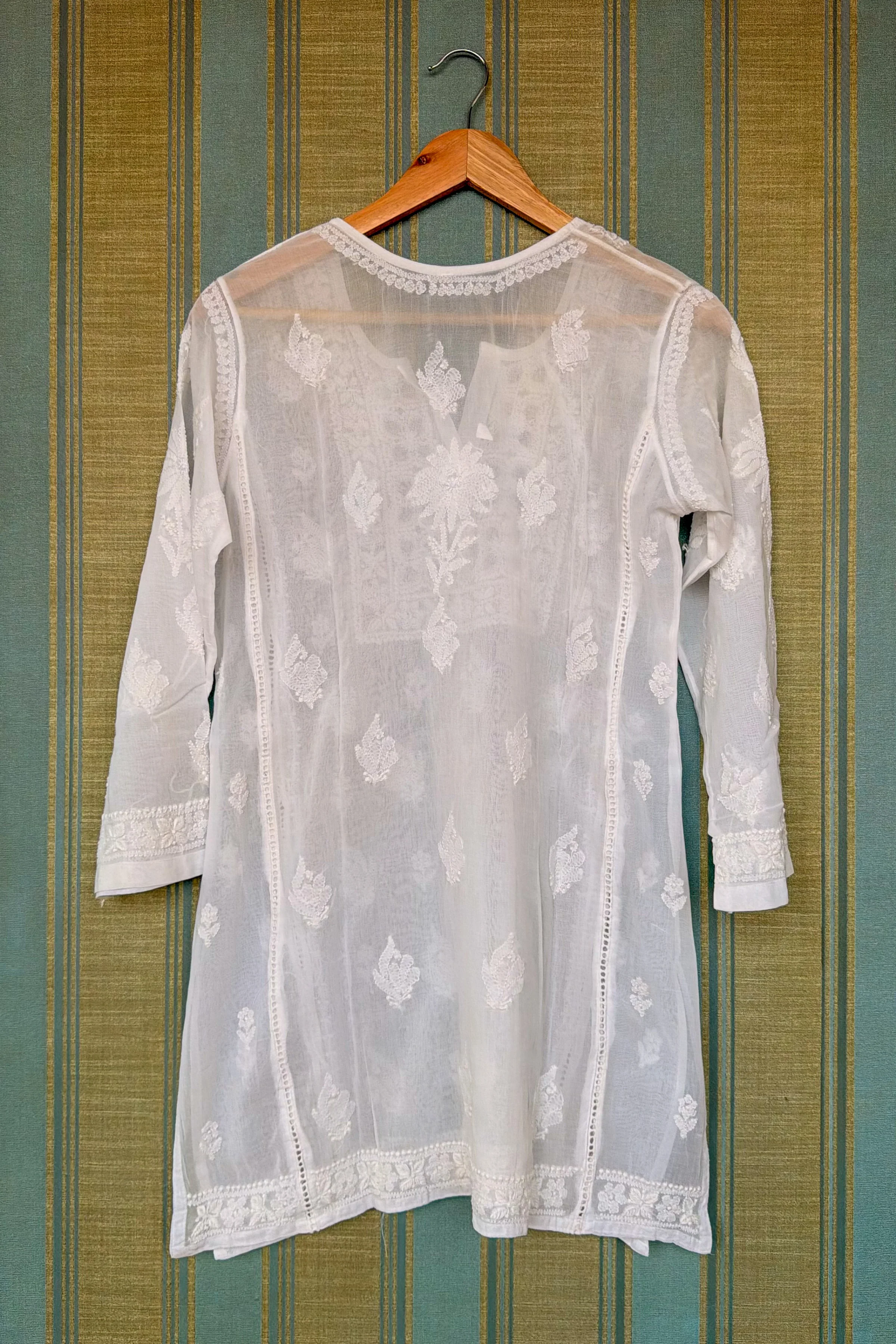 Arsh Handcrafted White Hand Embroidered Chikankari Top - Image 6