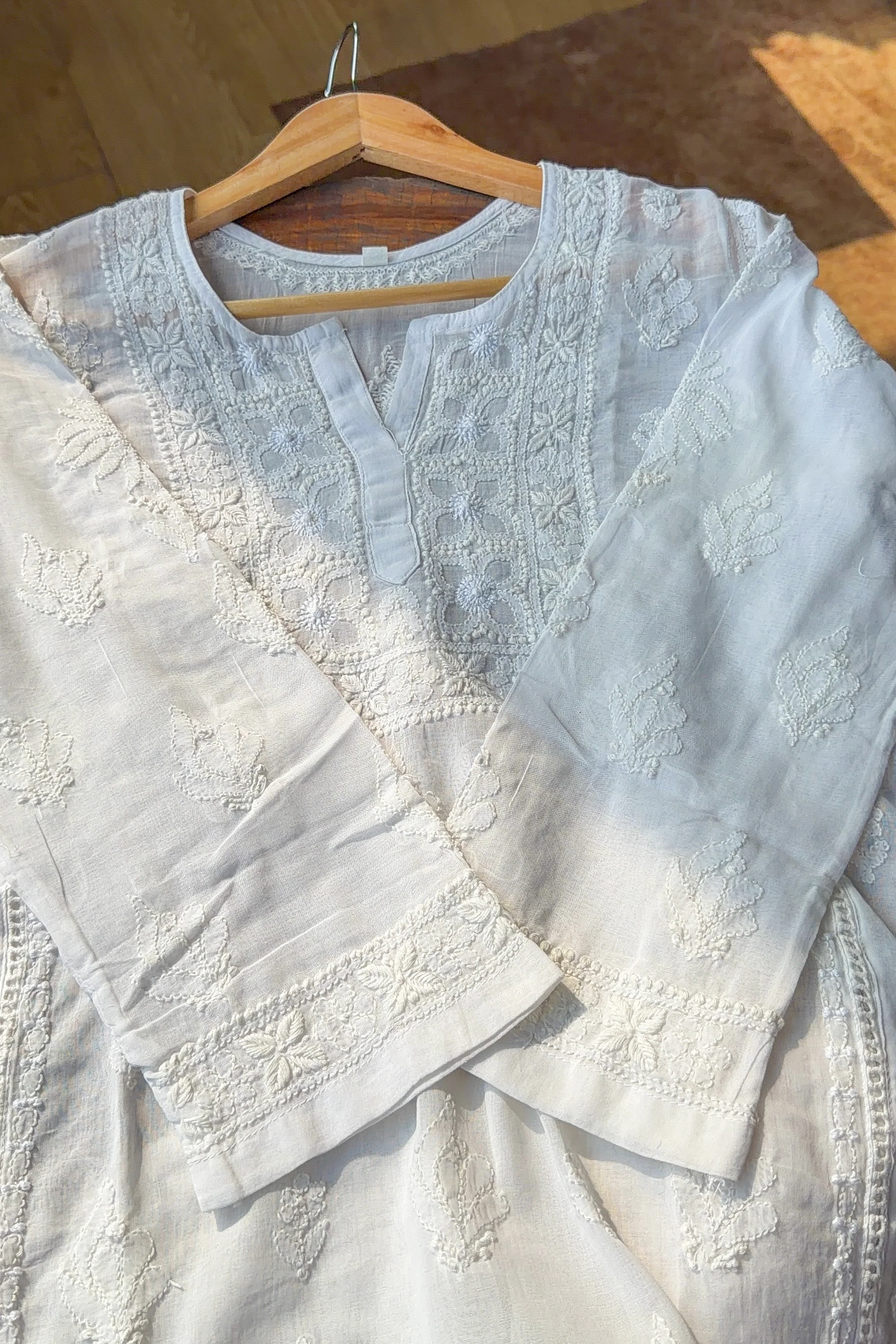 Arsh Handcrafted White Hand Embroidered Chikankari Top - Image 7