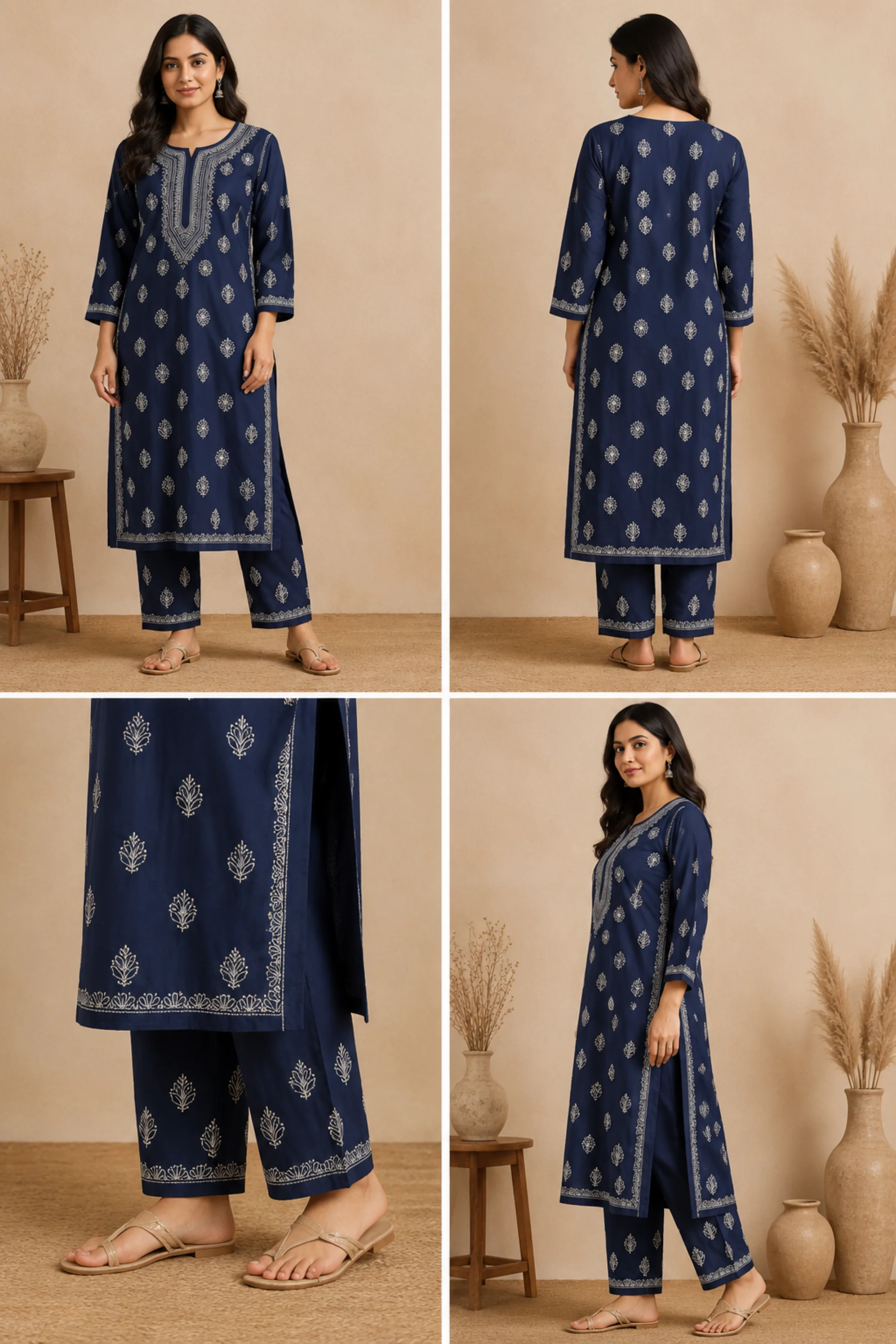Arsh Hand Embroidered Chikan Muslin Chanderi Kurta and Pant Set - Image 6