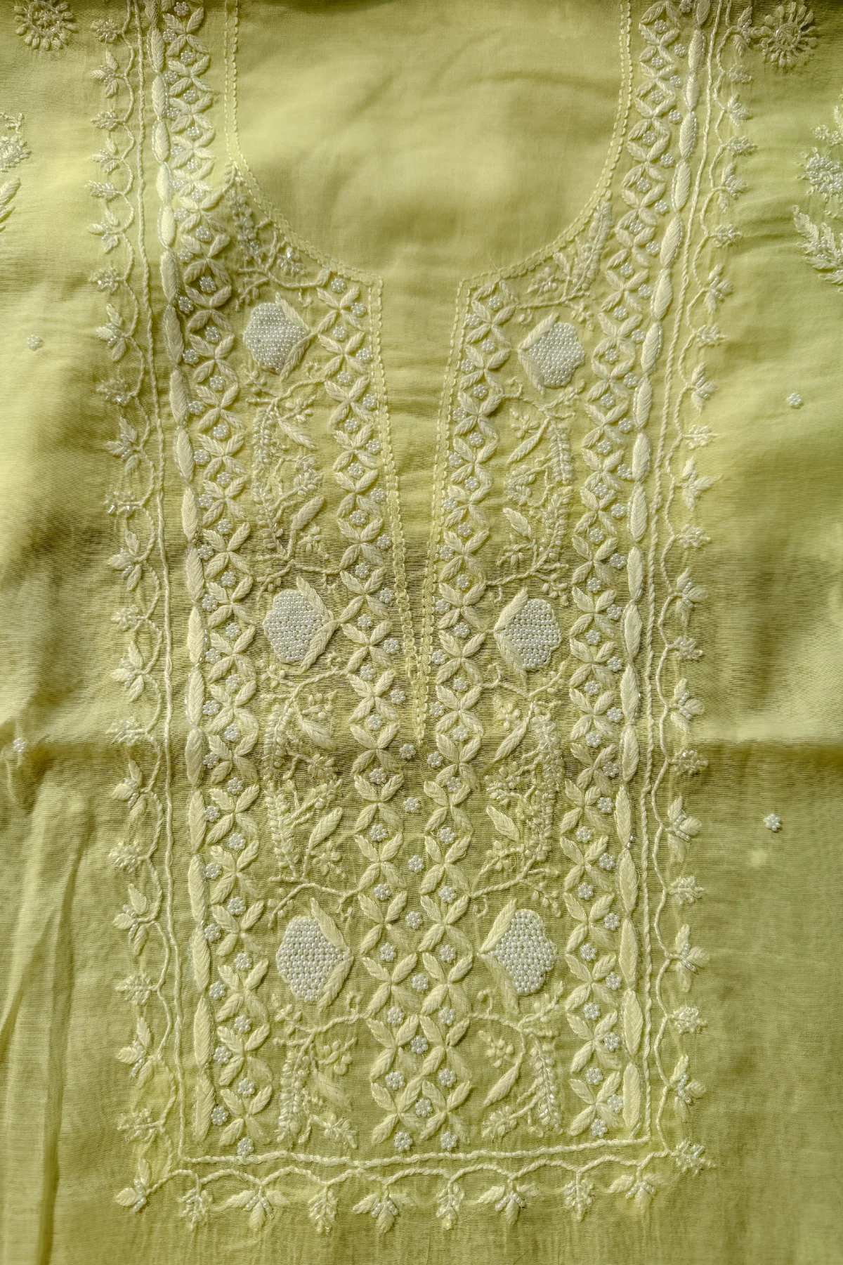 Arsh Handmade Mul Chanderi Unstitched Chikankari Kurti and Dupatta set - Image 2