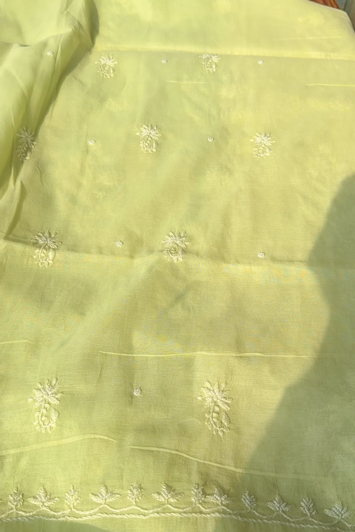 Arsh Handmade Mul Chanderi Unstitched Chikankari Kurti and Dupatta set - Image 3