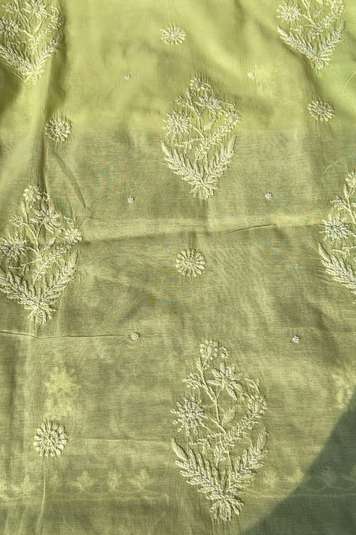 Arsh Handmade Mul Chanderi Unstitched Chikankari Kurti and Dupatta set - Image 5