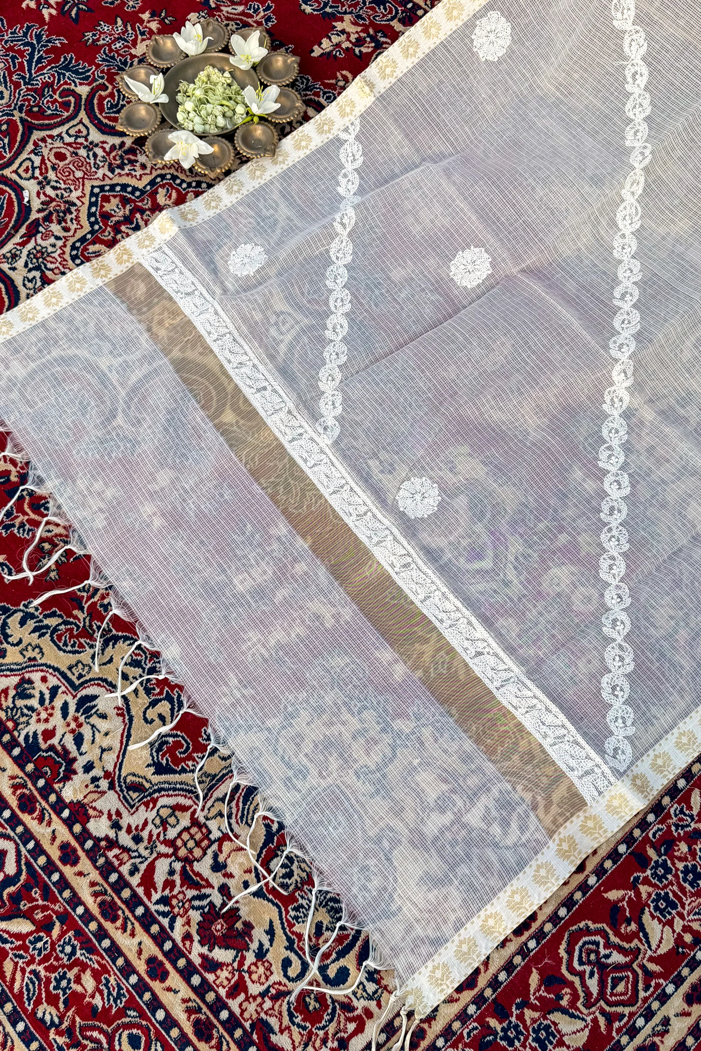 Arsh Handmade Pure Chanderi Chikankari Dupatta - Image 3
