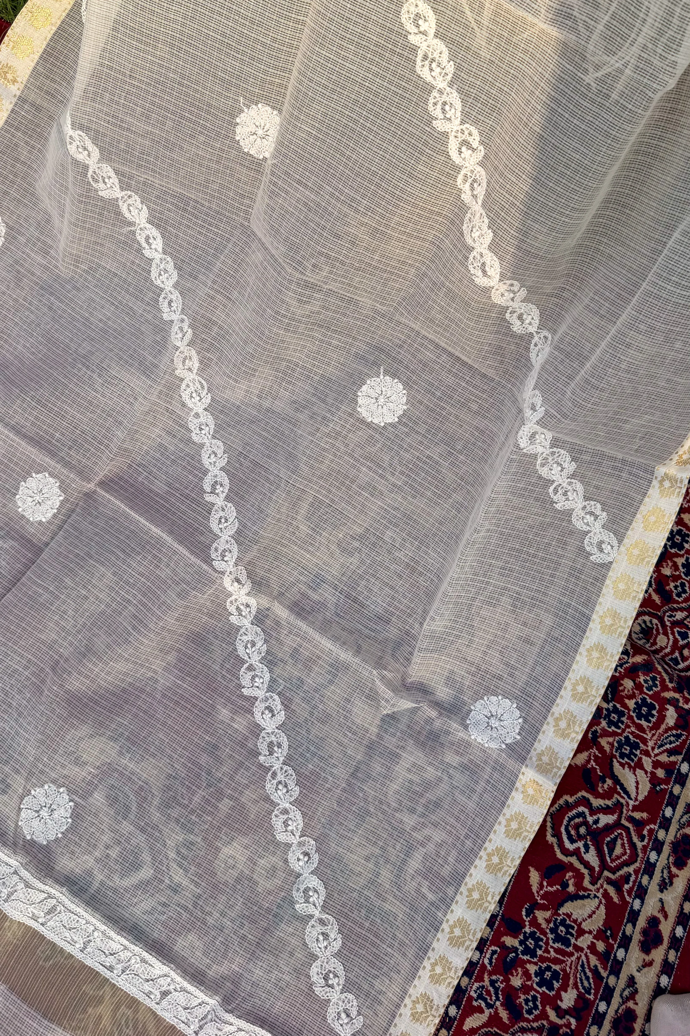 Arsh Handmade Pure Chanderi Chikankari Dupatta - Image 4