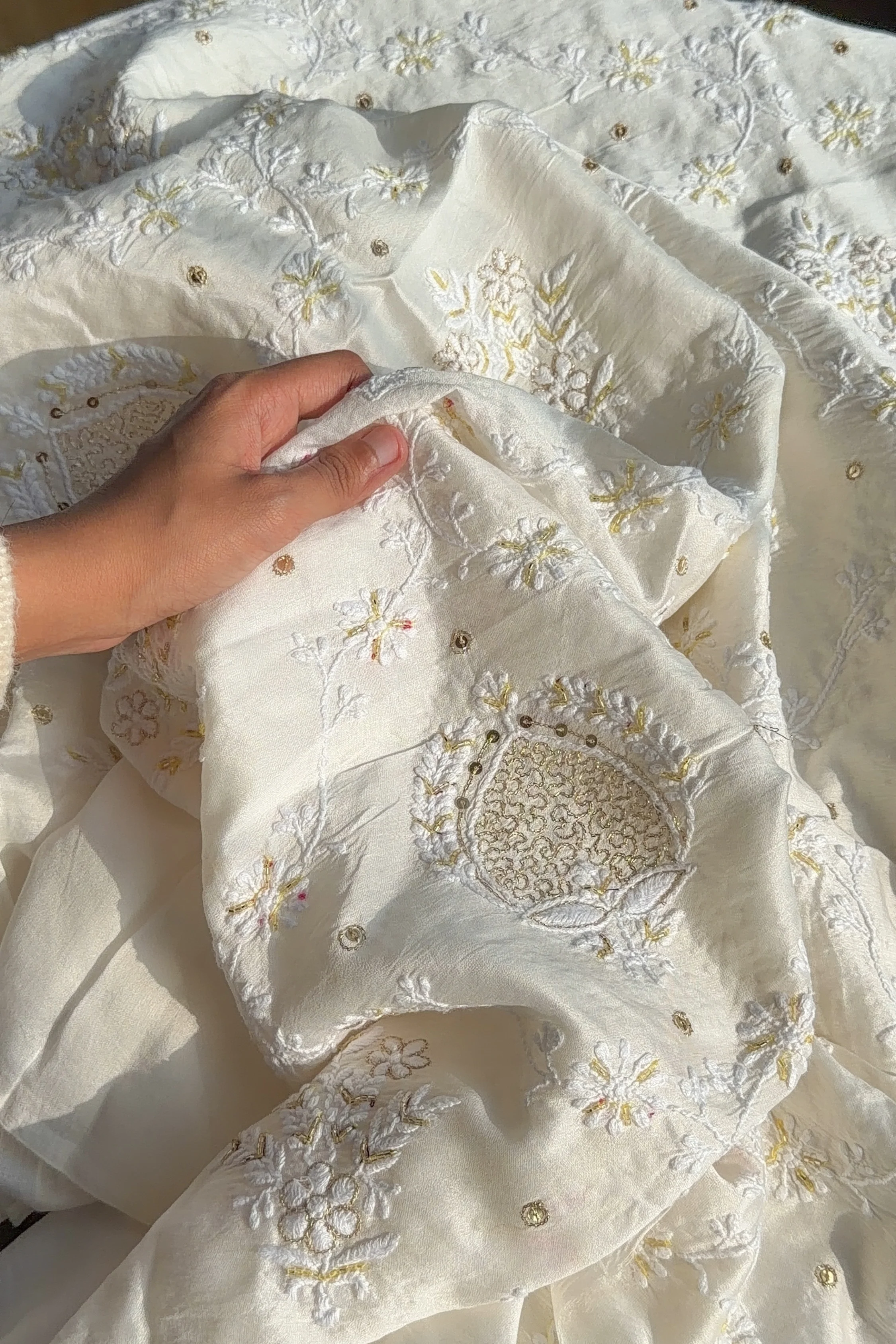 Arsh Handmade Pure Chanderi Silk Kurti and Dupatta Unstitched Set - Image 5