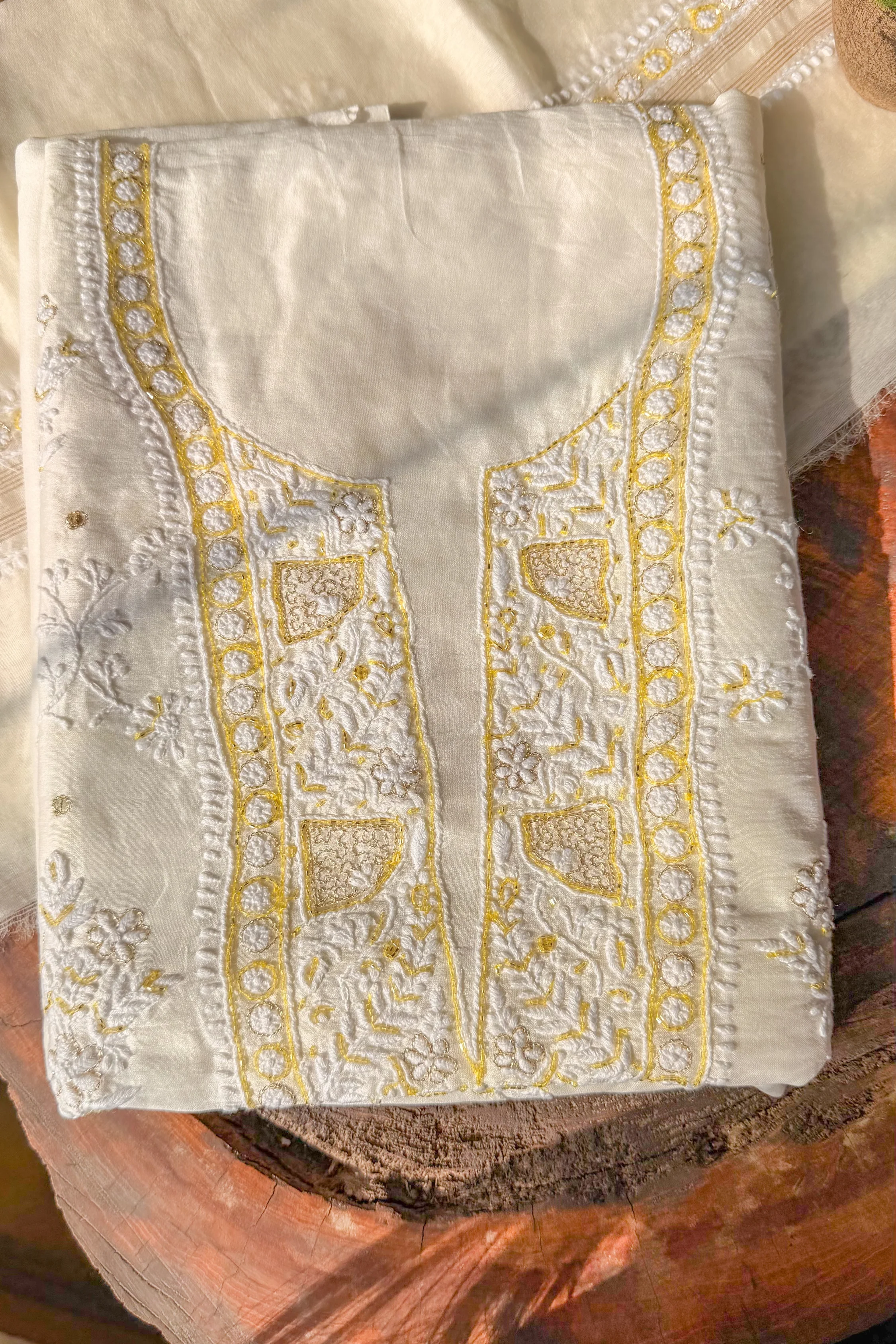 Arsh Handmade Pure Chanderi Silk Kurti and Dupatta Unstitched Set - Image 9