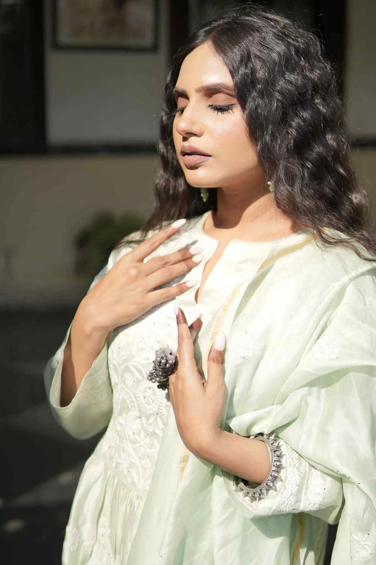 Arsh Handcrafted Pure Chanderi Semi Stitched Gown and Dupatta Set - Image 3