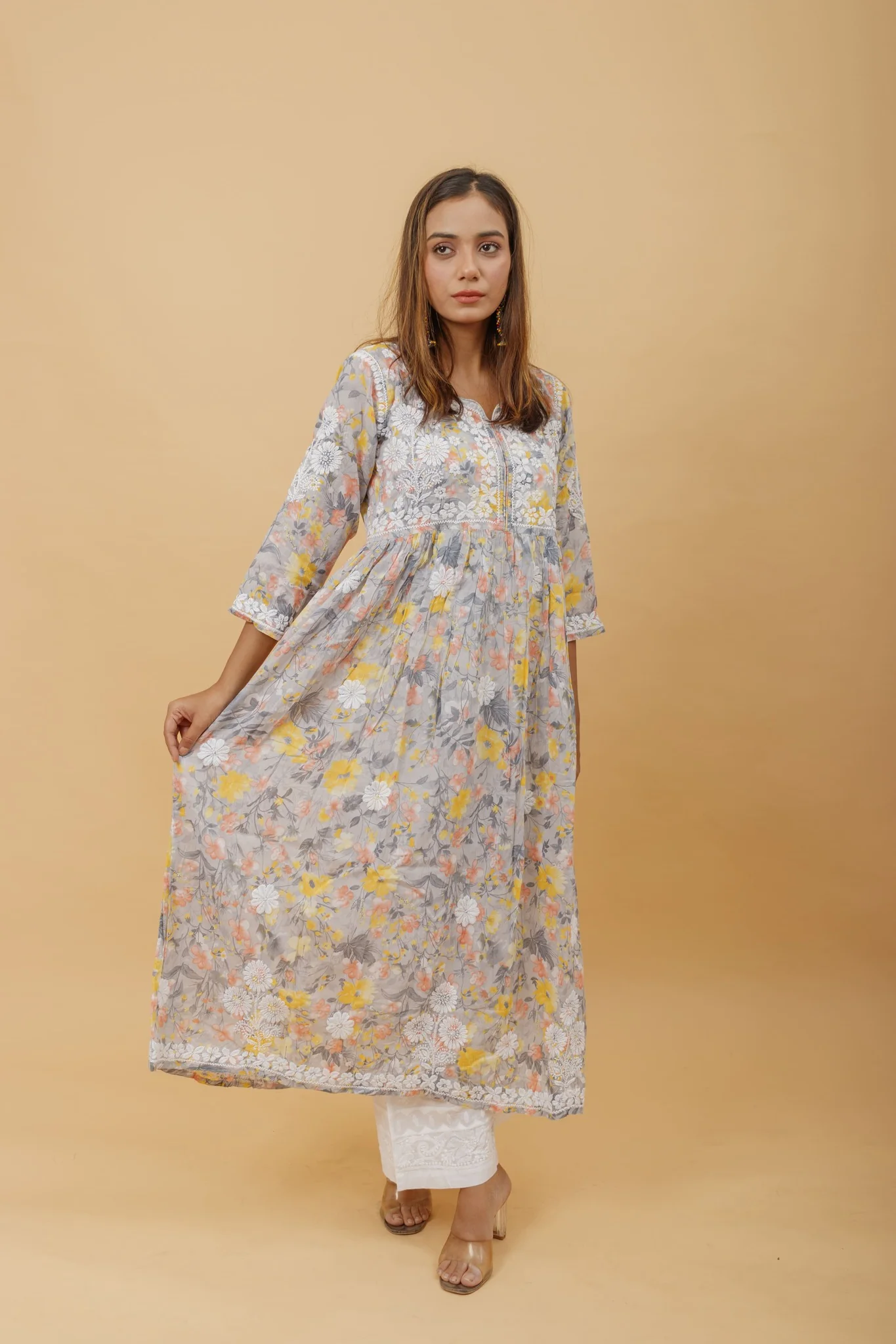 Arsh Handcrafted Pure MulMul Cotton Printed Gown Dress - Image 3