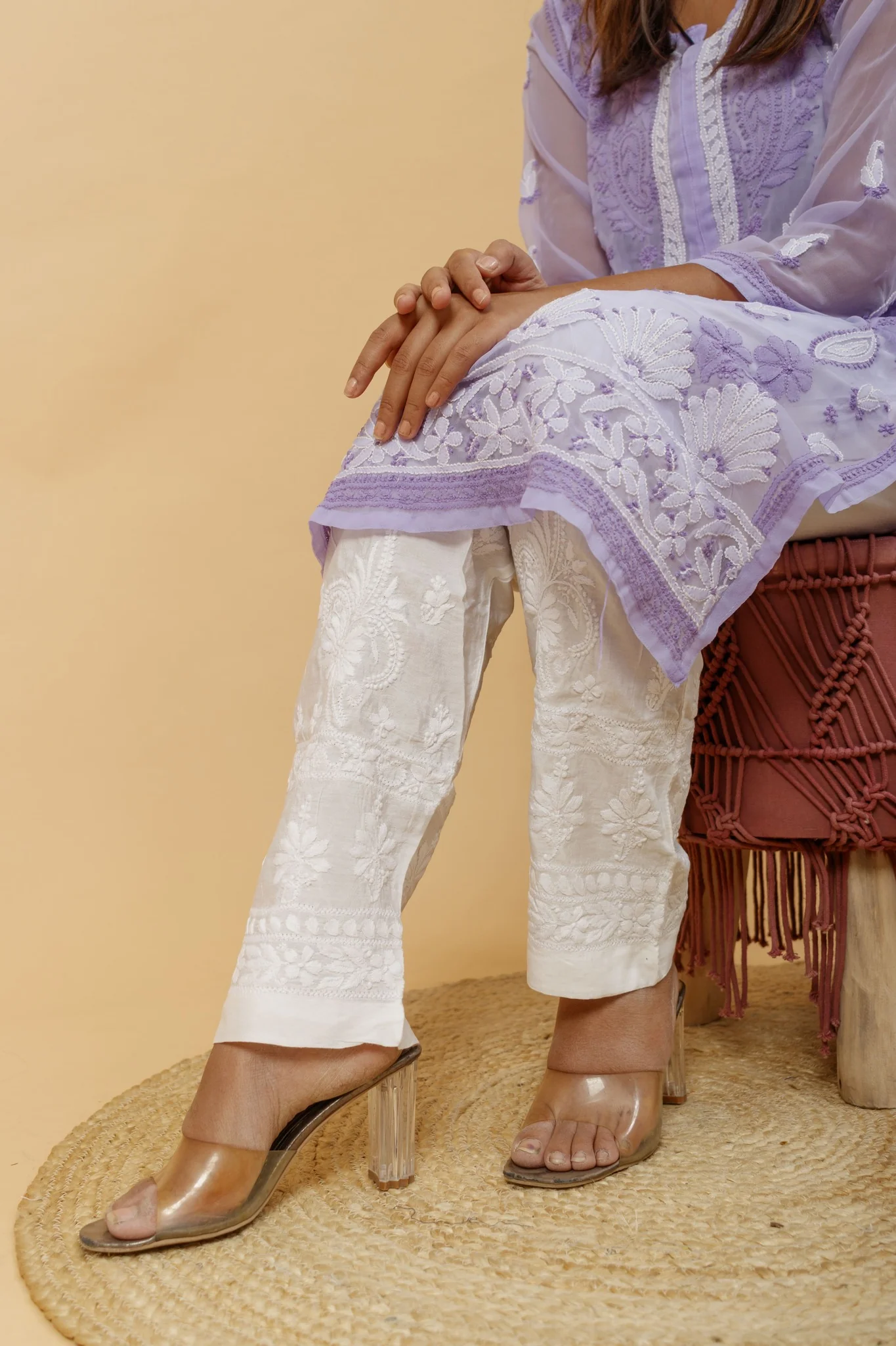 Arsh Handcrafted Purple Semi Georgette Chikan Kurti - Image 3