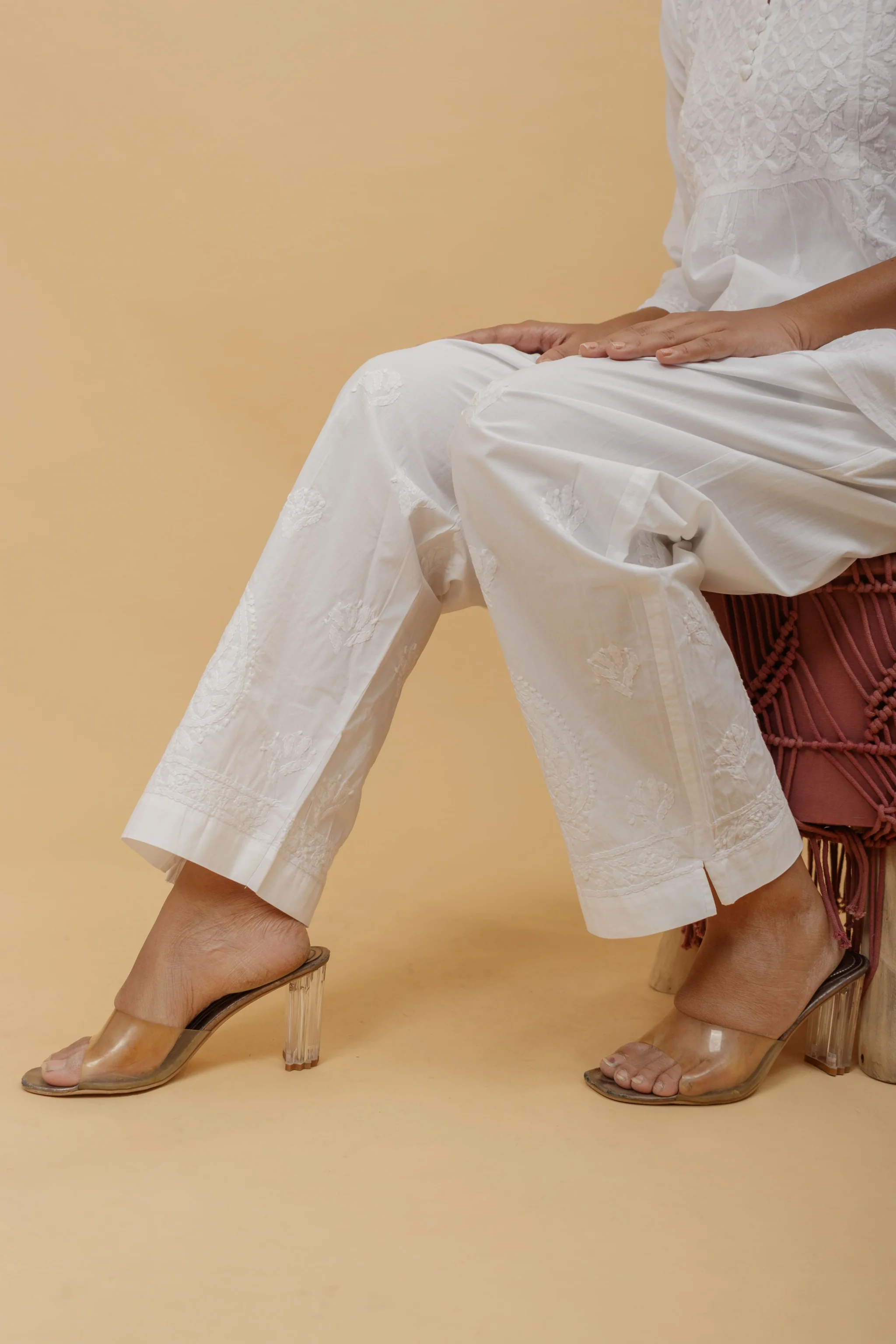 Arsh Handcrafted Pure Cotton White Chikan Short Top - Image 5