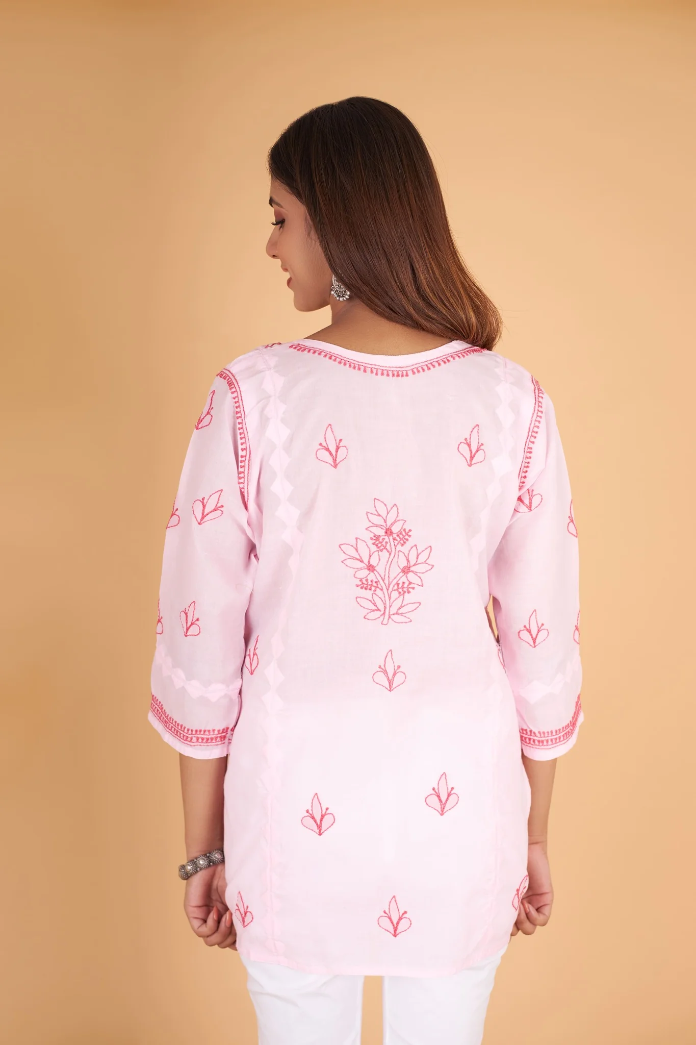 Arsh Handcrafted Pink Pure Cotton Short Top - Image 2