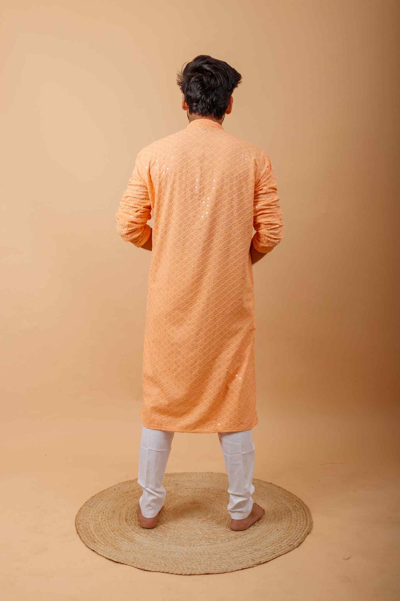 Arsh Peach All Over Embroidered With Sequins Men's Kurta - Image 2