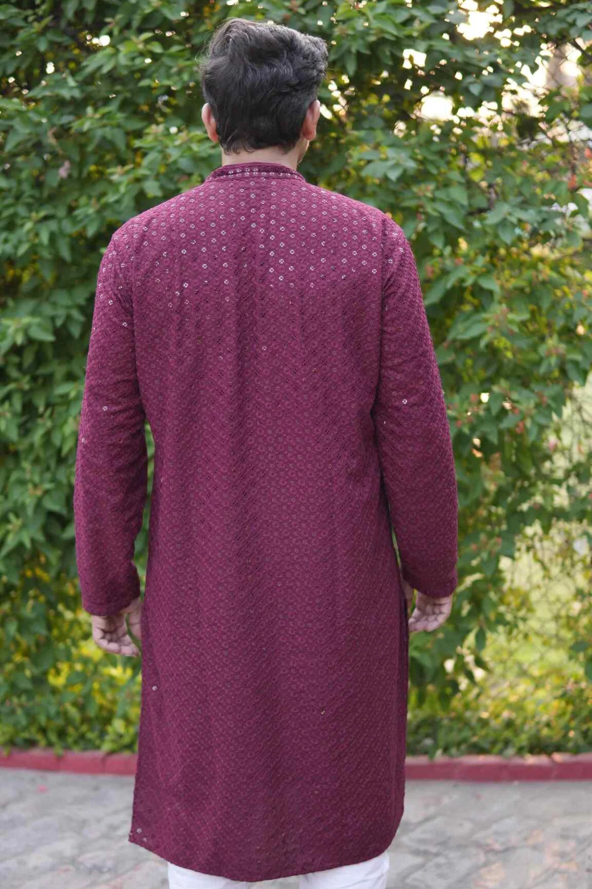 Arsh Maroon All Over Embroidered With Sequins Men's Kurta - Image 7