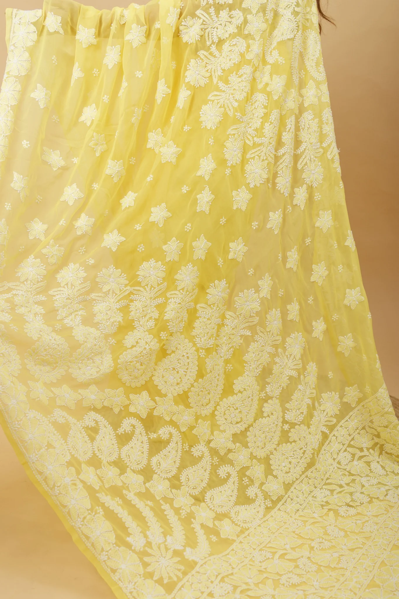 Arsh Handcrafted Semi Georgette Heavy Palla Chikan Embroidered Saree - Image 5