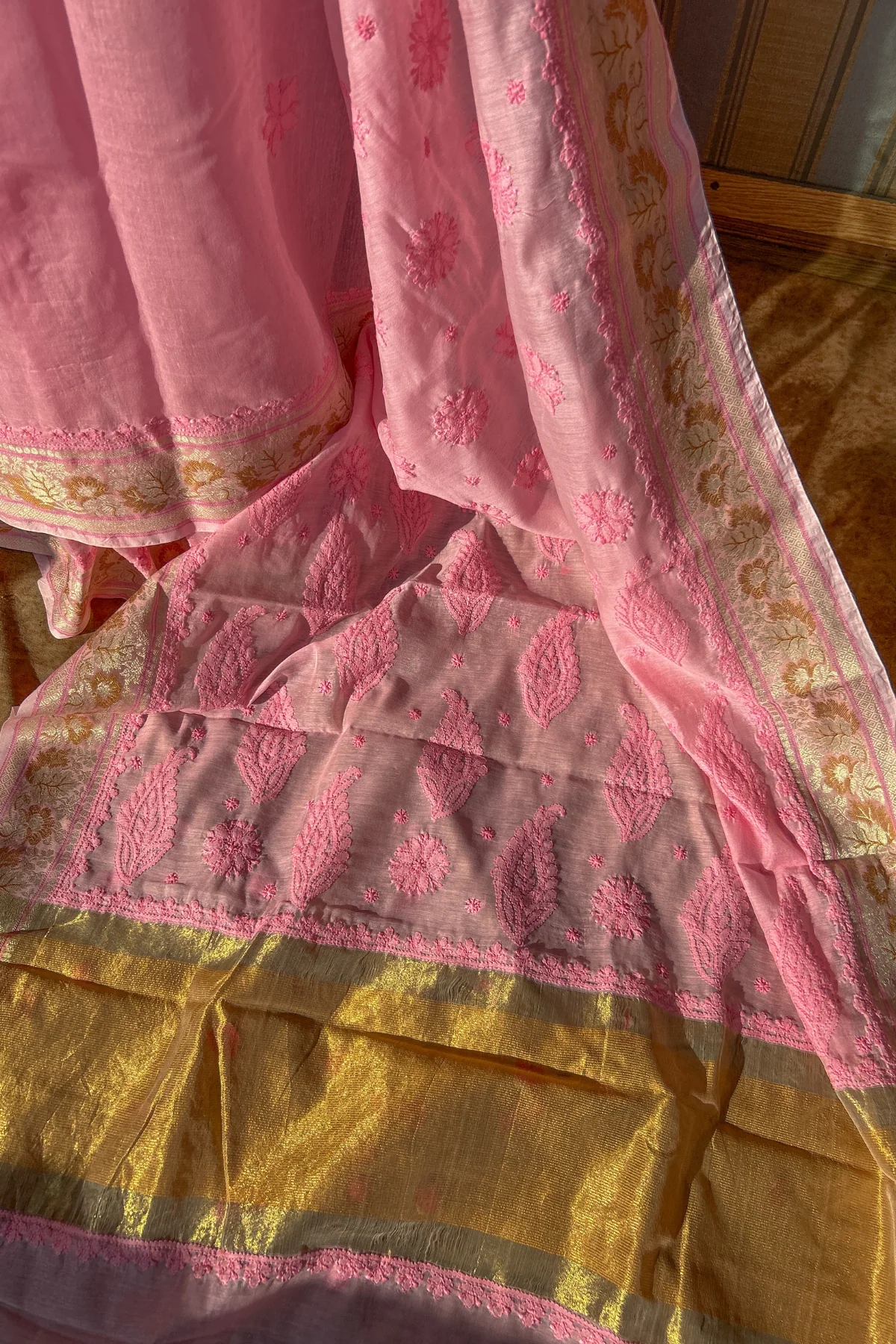 Arsh handcrafted Chikan Banarasi Linen Silk Saree - Image 8