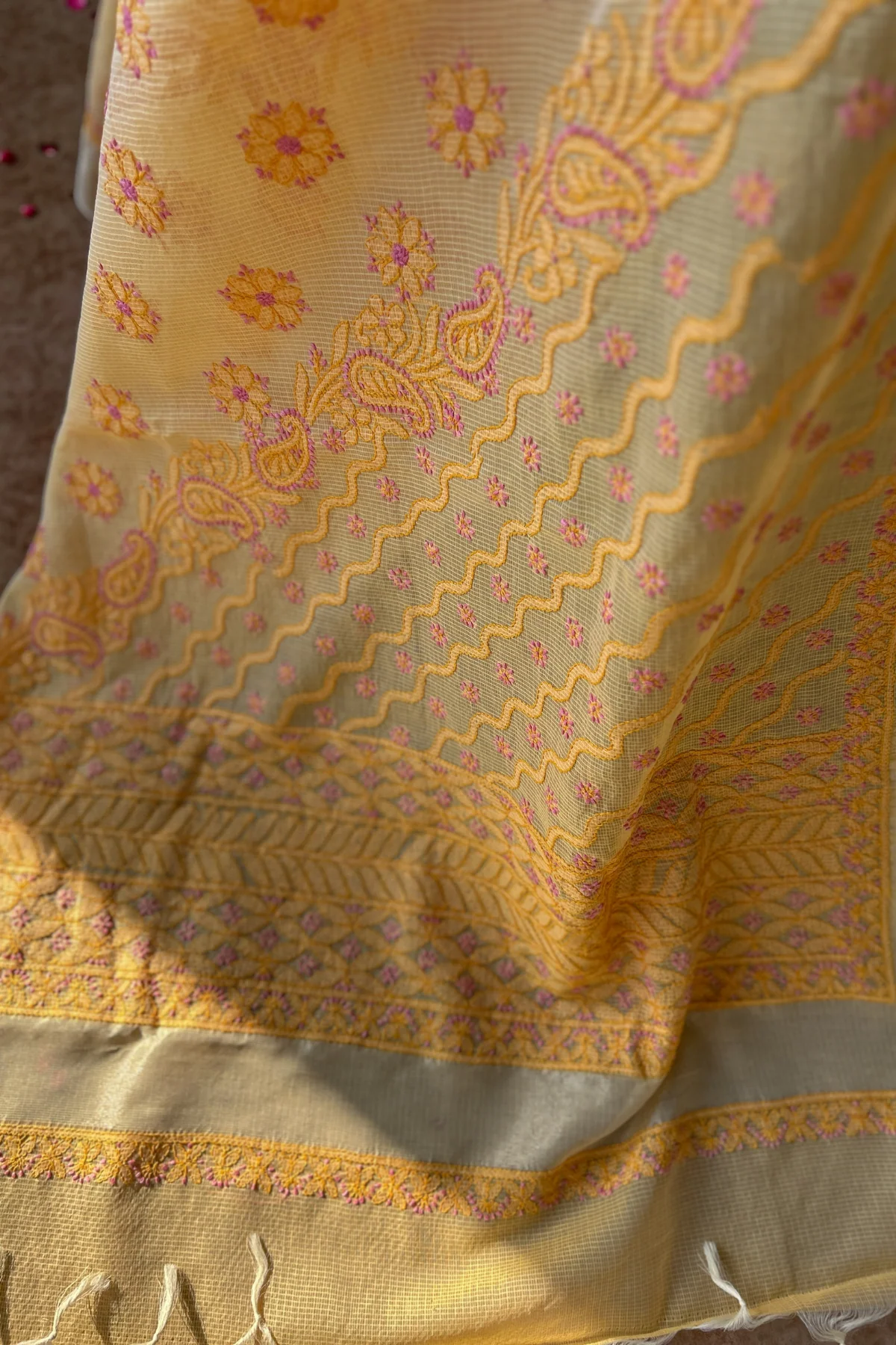 Arsh handcrafted Chikankari Kota Silk Banarasi Saree - Image 6