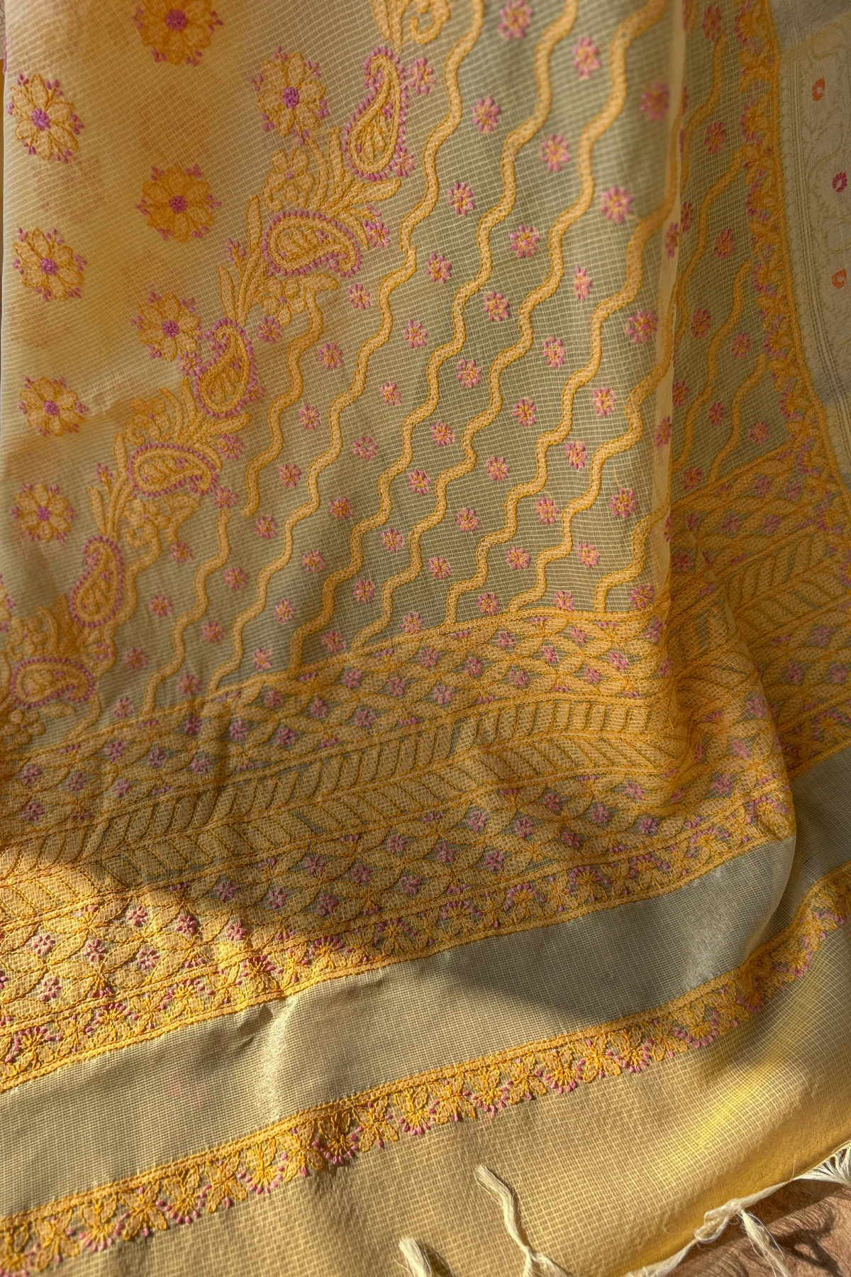 Arsh handcrafted Chikankari Kota Silk Banarasi Saree - Image 9