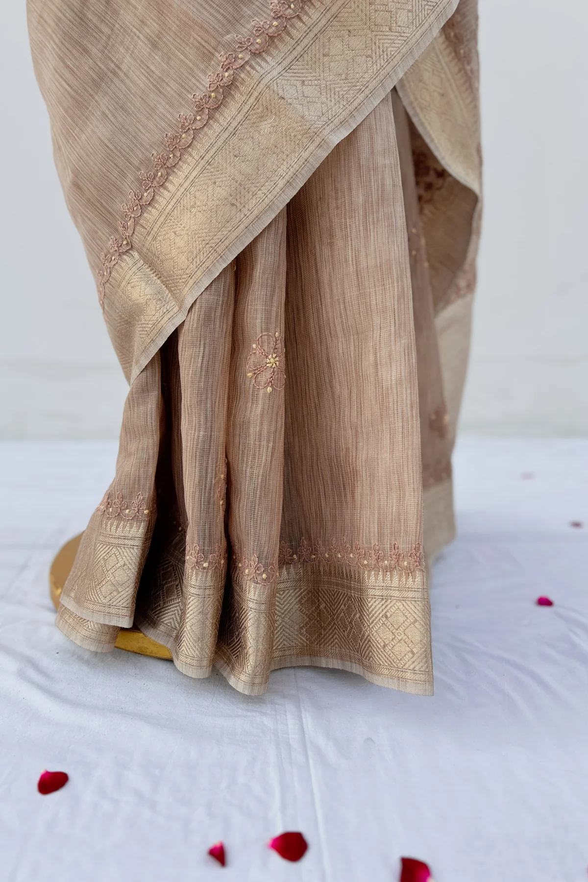 Arsh Hand Embroidered Banarasi Tissue Chikan Saree - Image 5