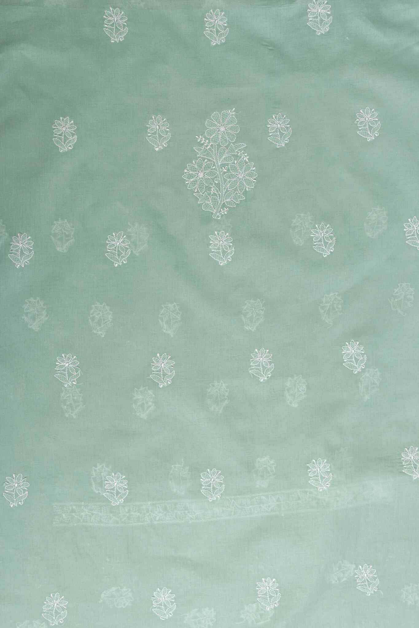 Arsh Handcrafted Forest Green Cotton Unstitched Chikankari 3pc Suit - Image 2
