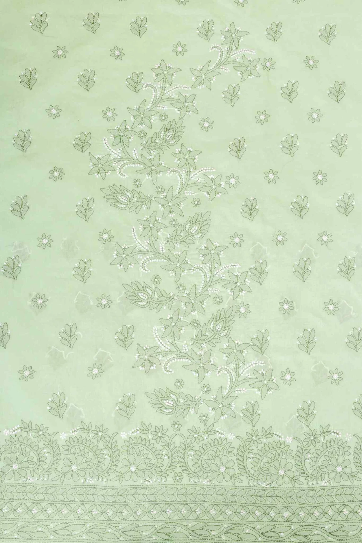 Arsh Handcrafted Olive Green Cotton Unstitched Chikankari 3pc Suit - Image 3