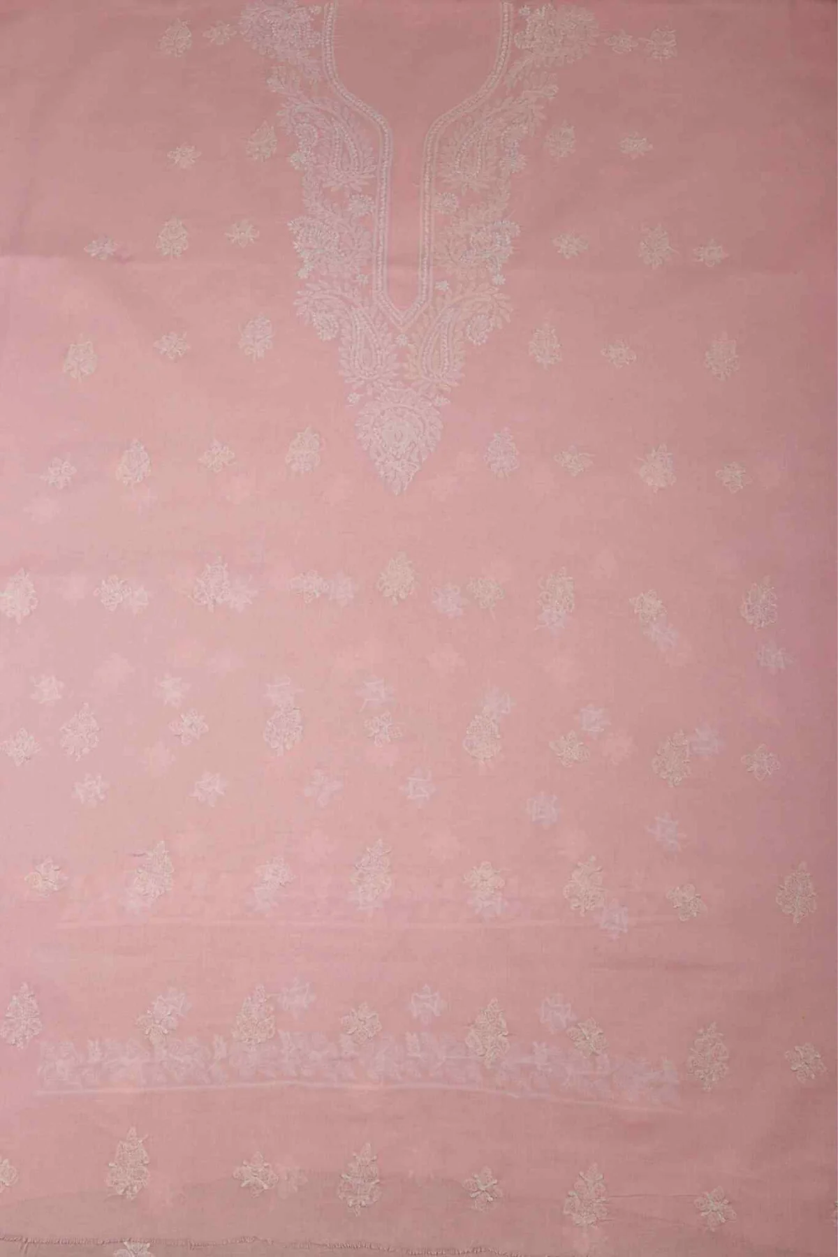 Arsh Handcrafted Pastel Peach Cotton Unstitched Chikankari 3pc Suit - Image 3