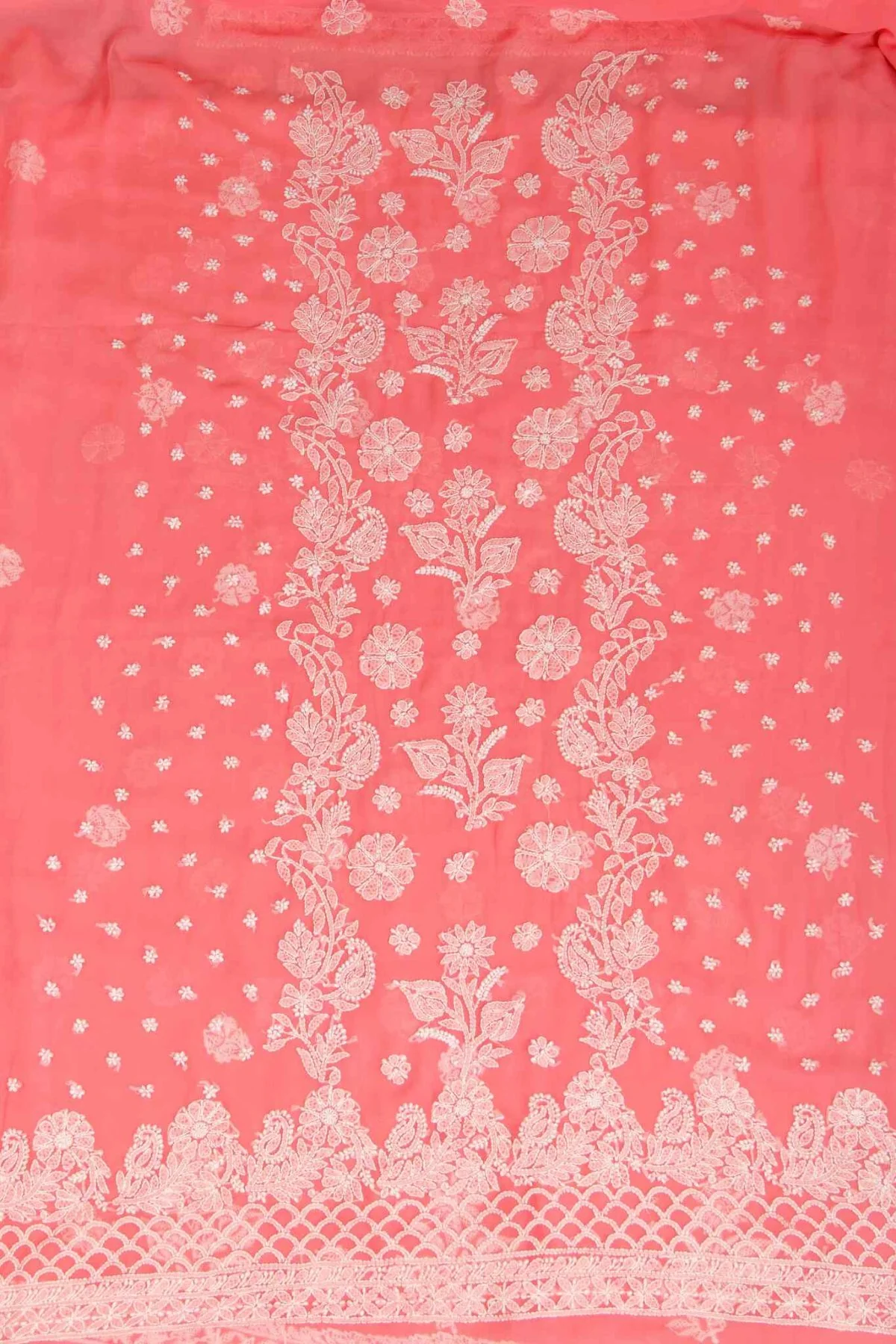 Arsh Handcrafted Tomato Red Georgette Unstitched Chikankari 3pc Suit - Image 2