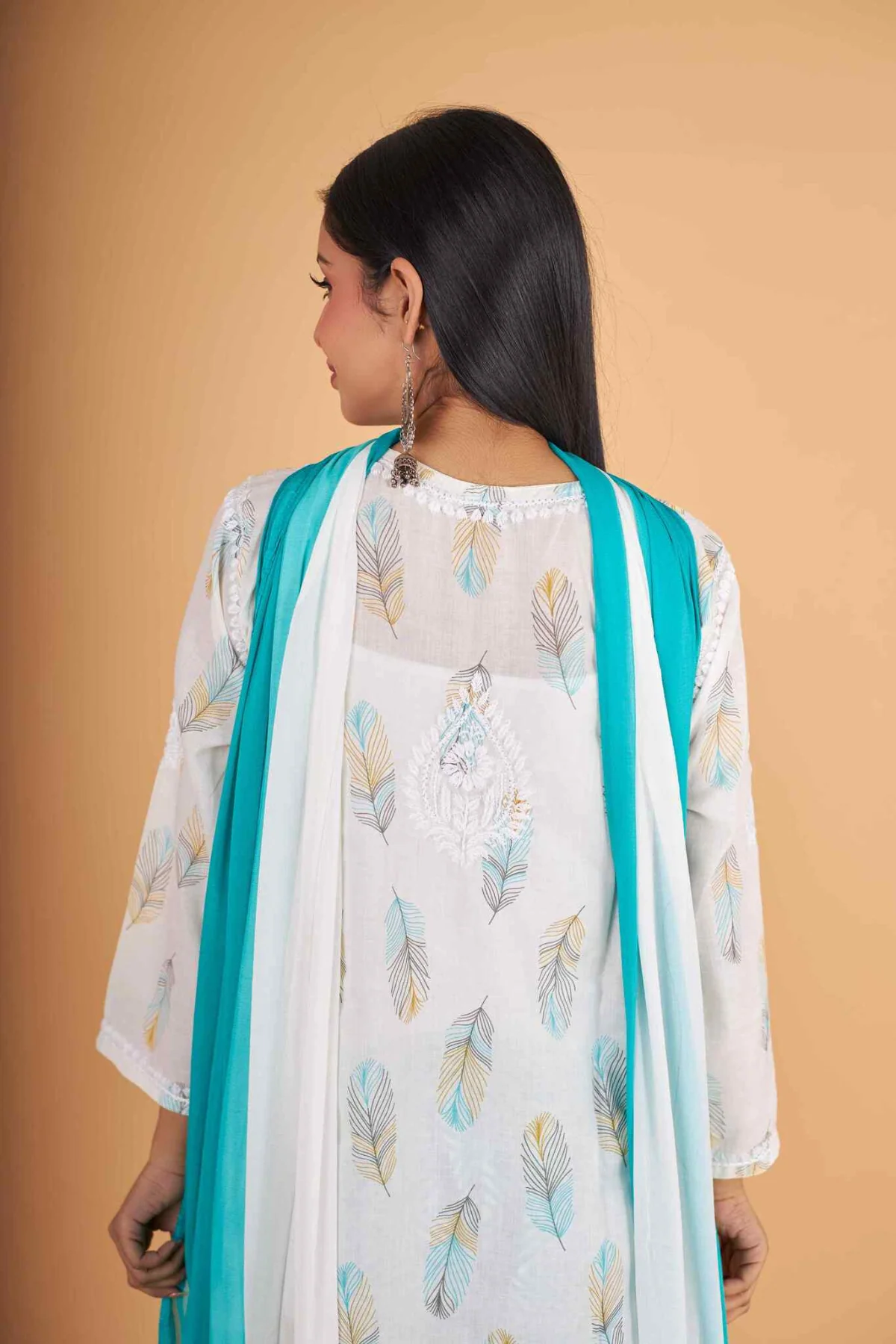 Arsh Handcrafted MulMul Cotton 3pc Kurti, Pant and Dupatta Chikankari Set - Image 5