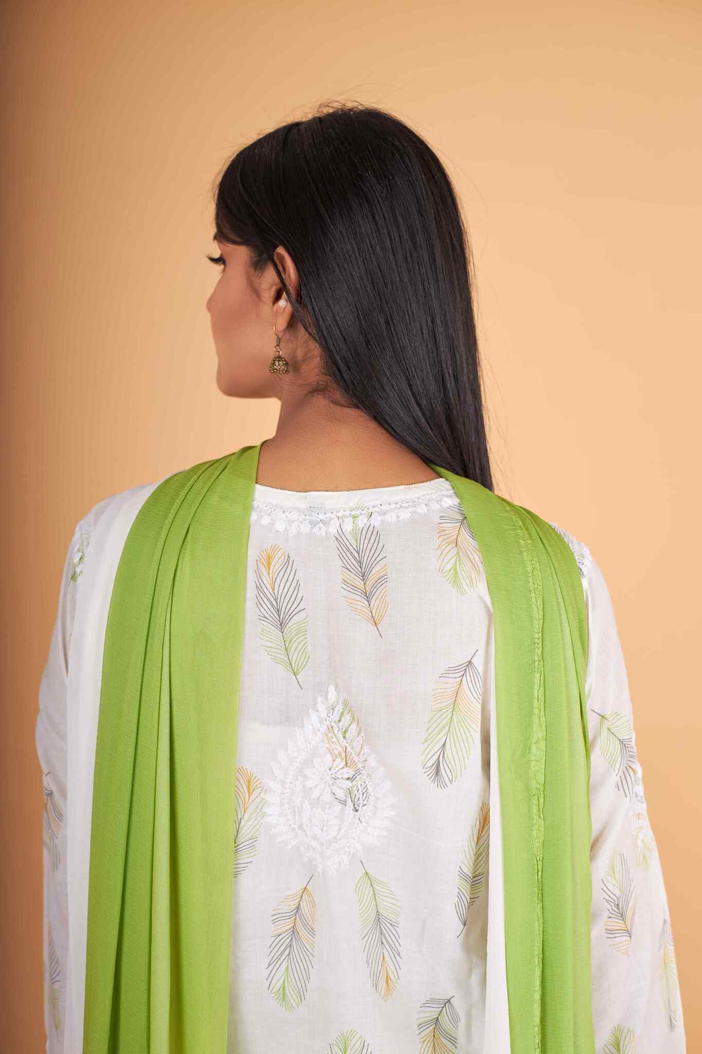 Arsh Handcrafted MulMul Cotton 3pc Kurti, Pant and Dupatta Chikankari Set - Image 6