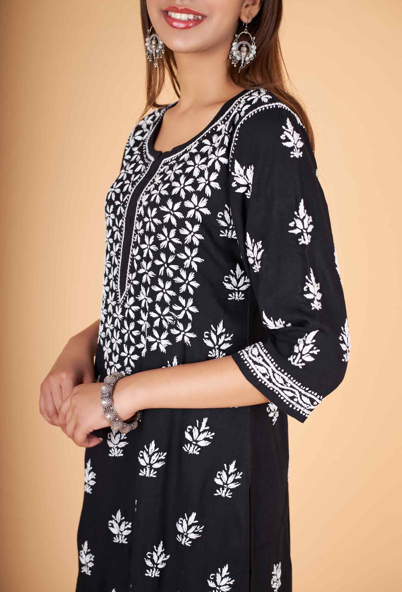 Arsh Handcrafted Kurti And Plazzo 2 pc Chikankari Set in Black Colour - Image 3