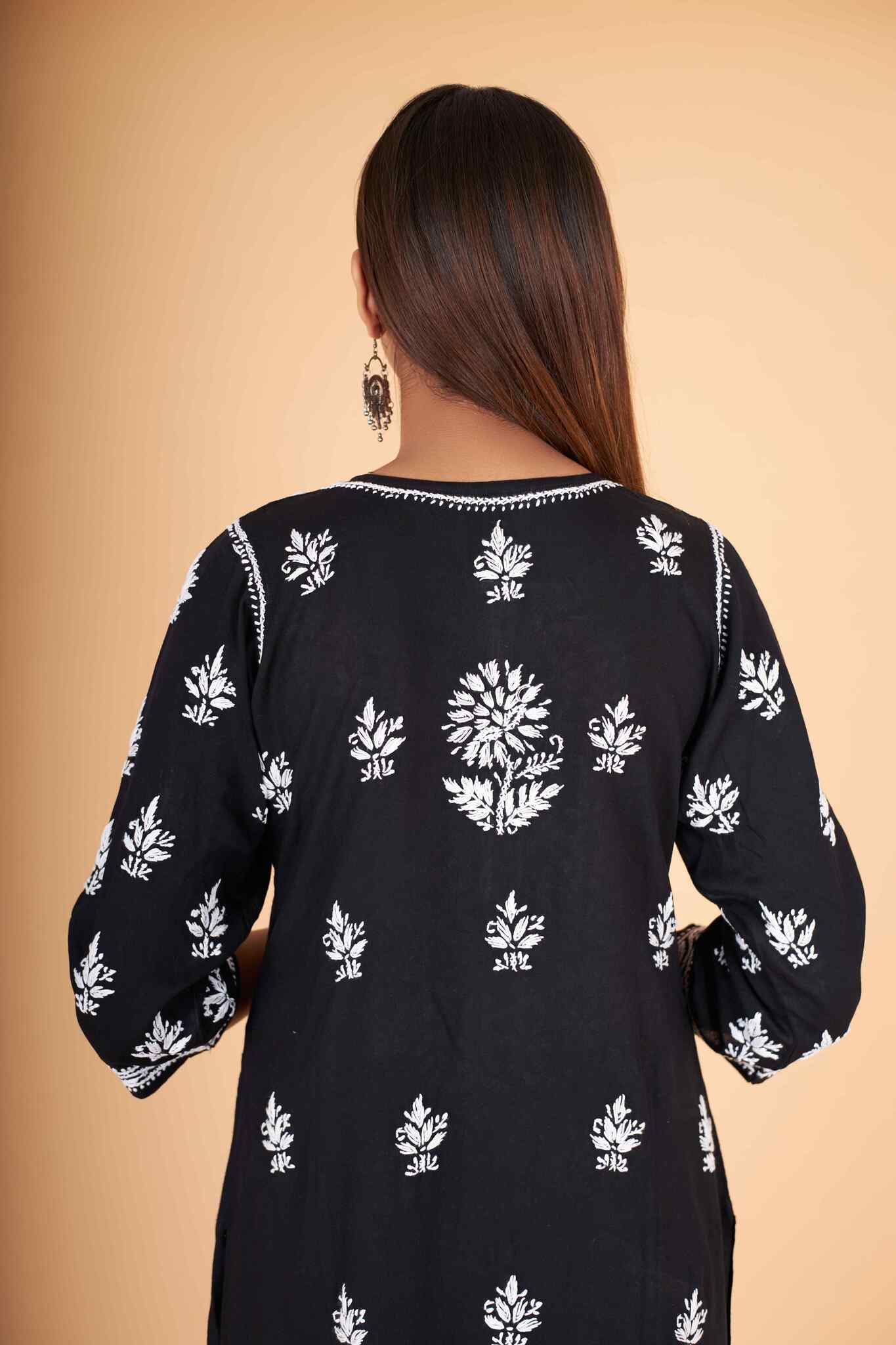 Arsh Handcrafted Kurti And Plazzo 2 pc Chikankari Set in Black Colour - Image 4
