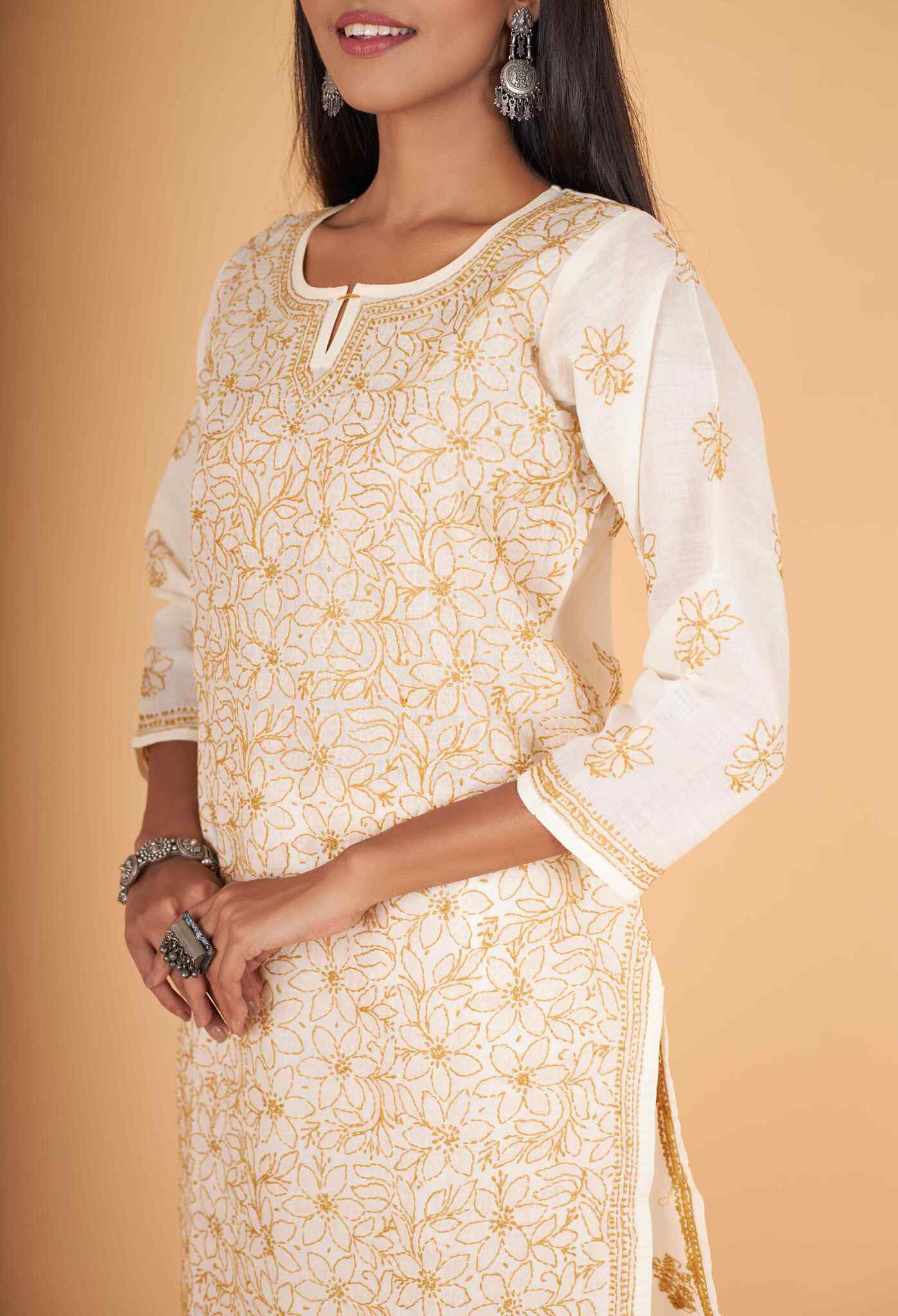 Arsh Handcrafted Fawn Front Jaal Pure Cotton Kurti - Image 5