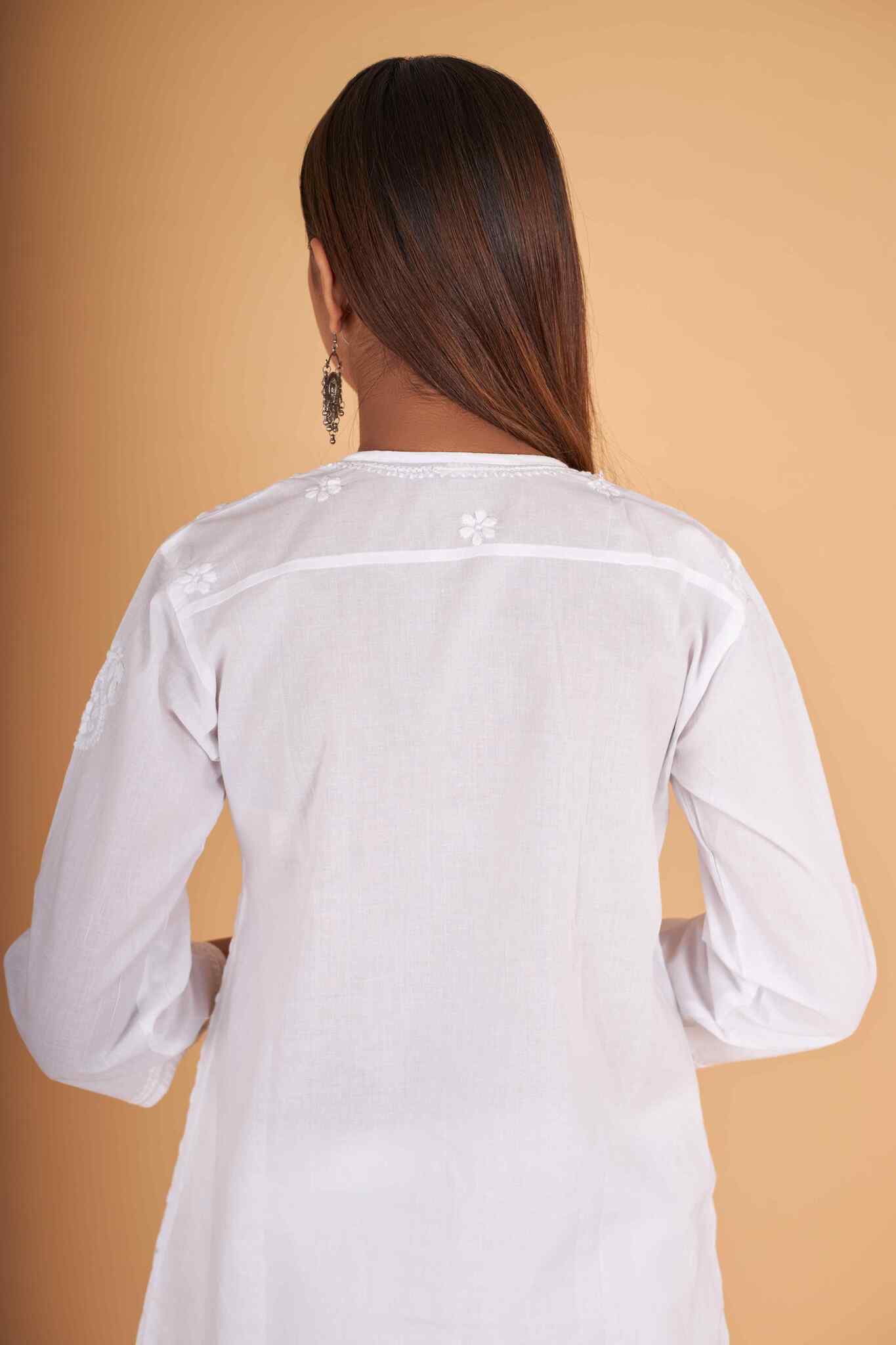Arsh Handcrafted Pure Cotton Yog Neck Keel Chikan Shirt - Image 3