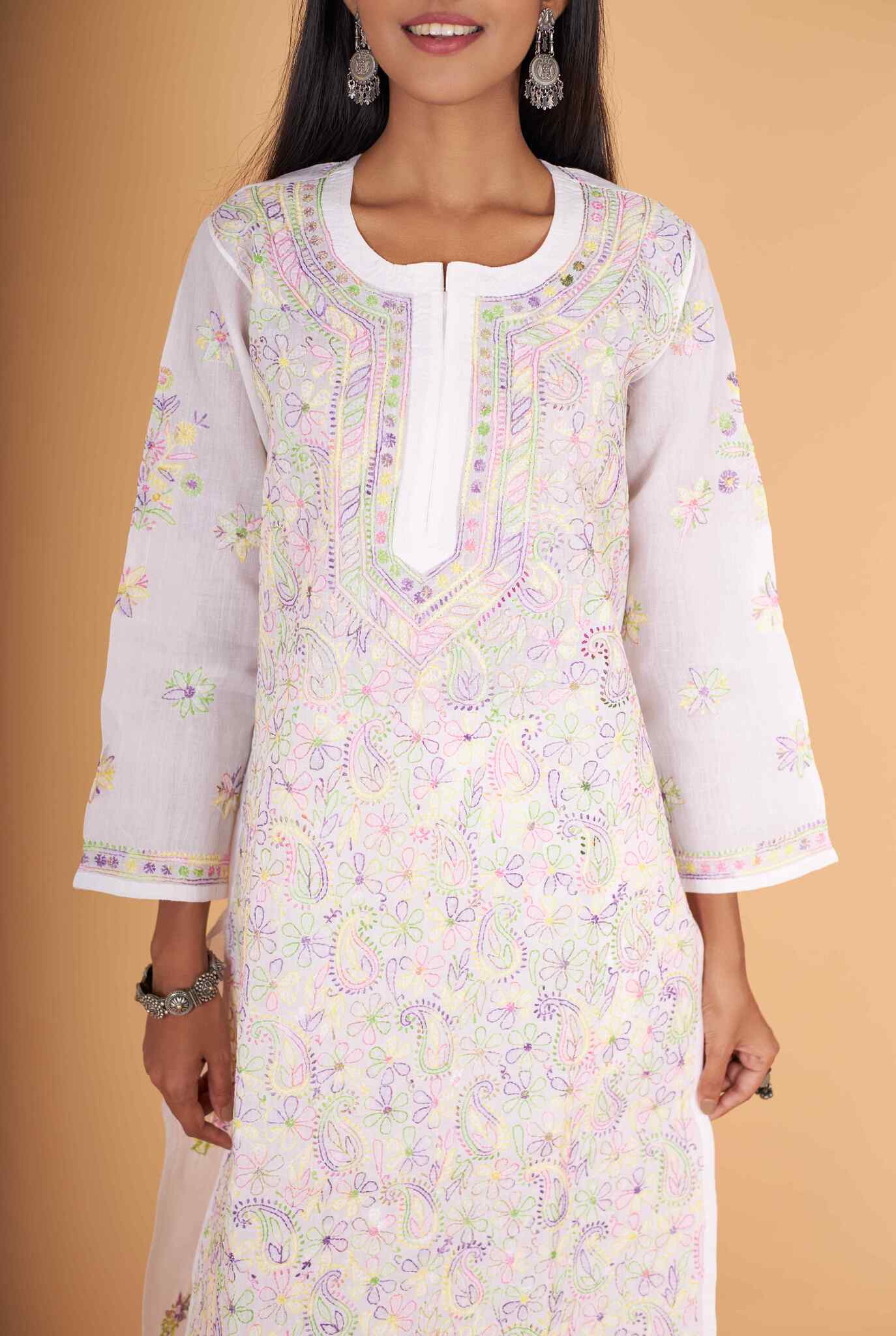 Arsh Handcrafted Multi on White Cotton Kurti - Image 2