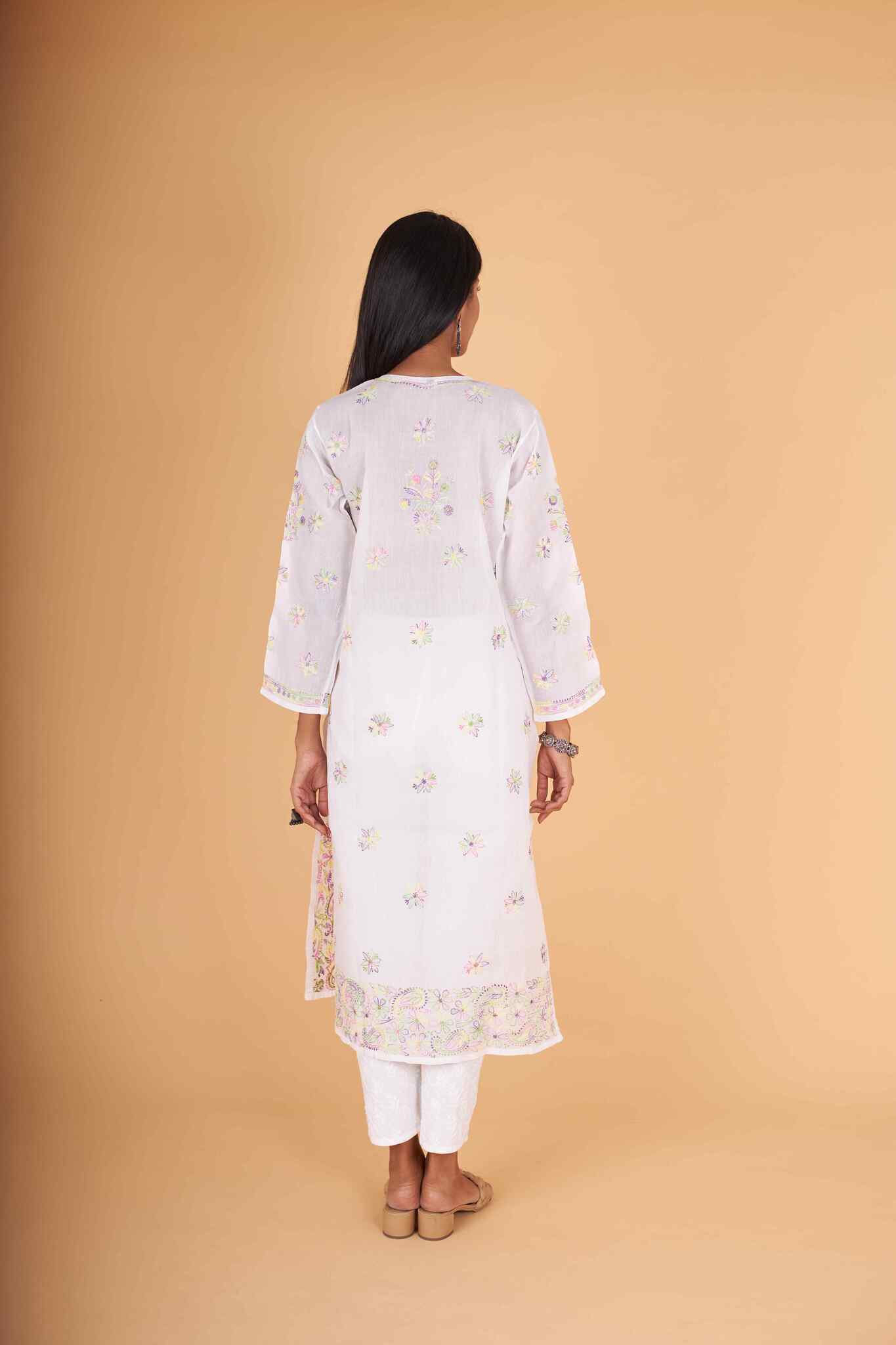 Arsh Handcrafted Multi on White Cotton Kurti - Image 4
