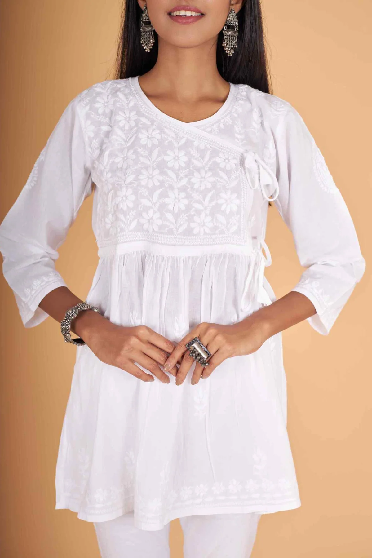 Arsh Handcrafted Pure Cotton Short Angarkha Chikan Top - Image 4