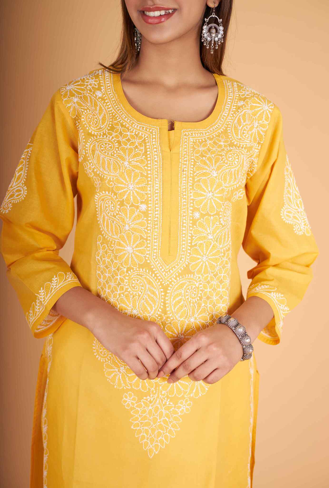 Arsh Handcrafted Pure Cotton Kashmiri Gala Kurti - Image 3