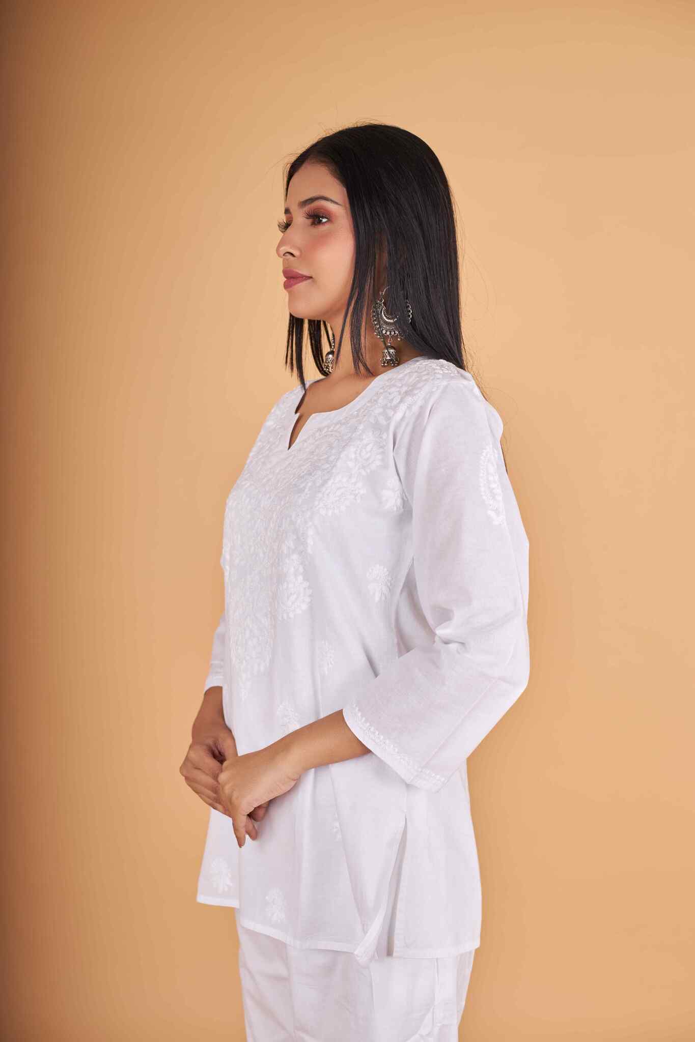 Arsh Handcrafted Pure Cotton Yog Gala Booti Short Top - Image 2