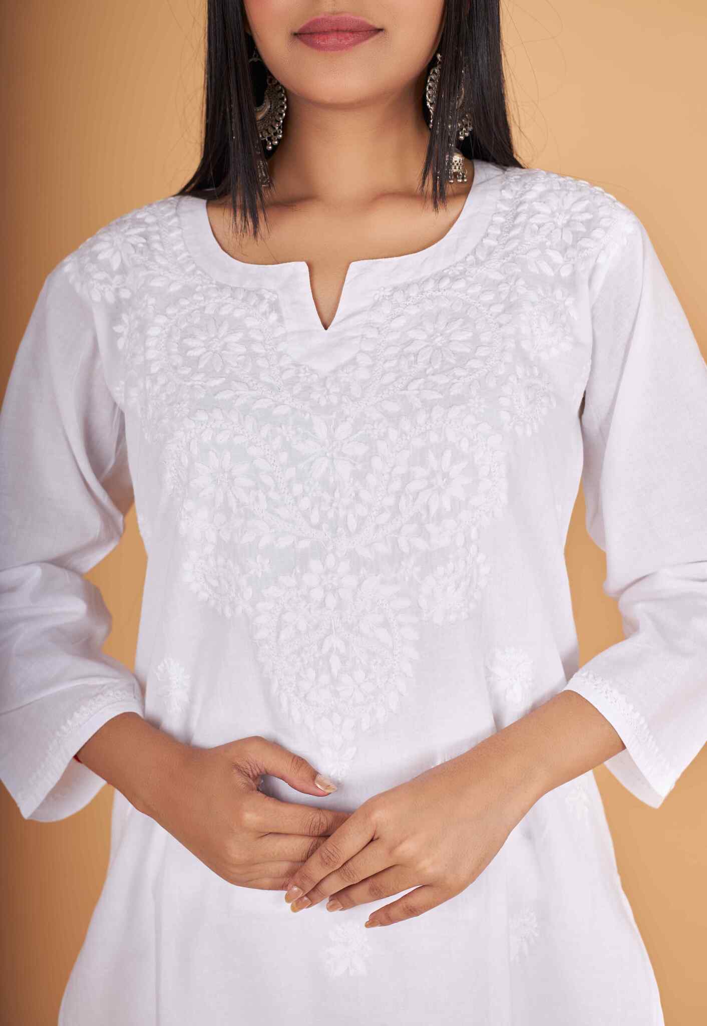Arsh Handcrafted Pure Cotton Yog Gala Booti Short Top - Image 3