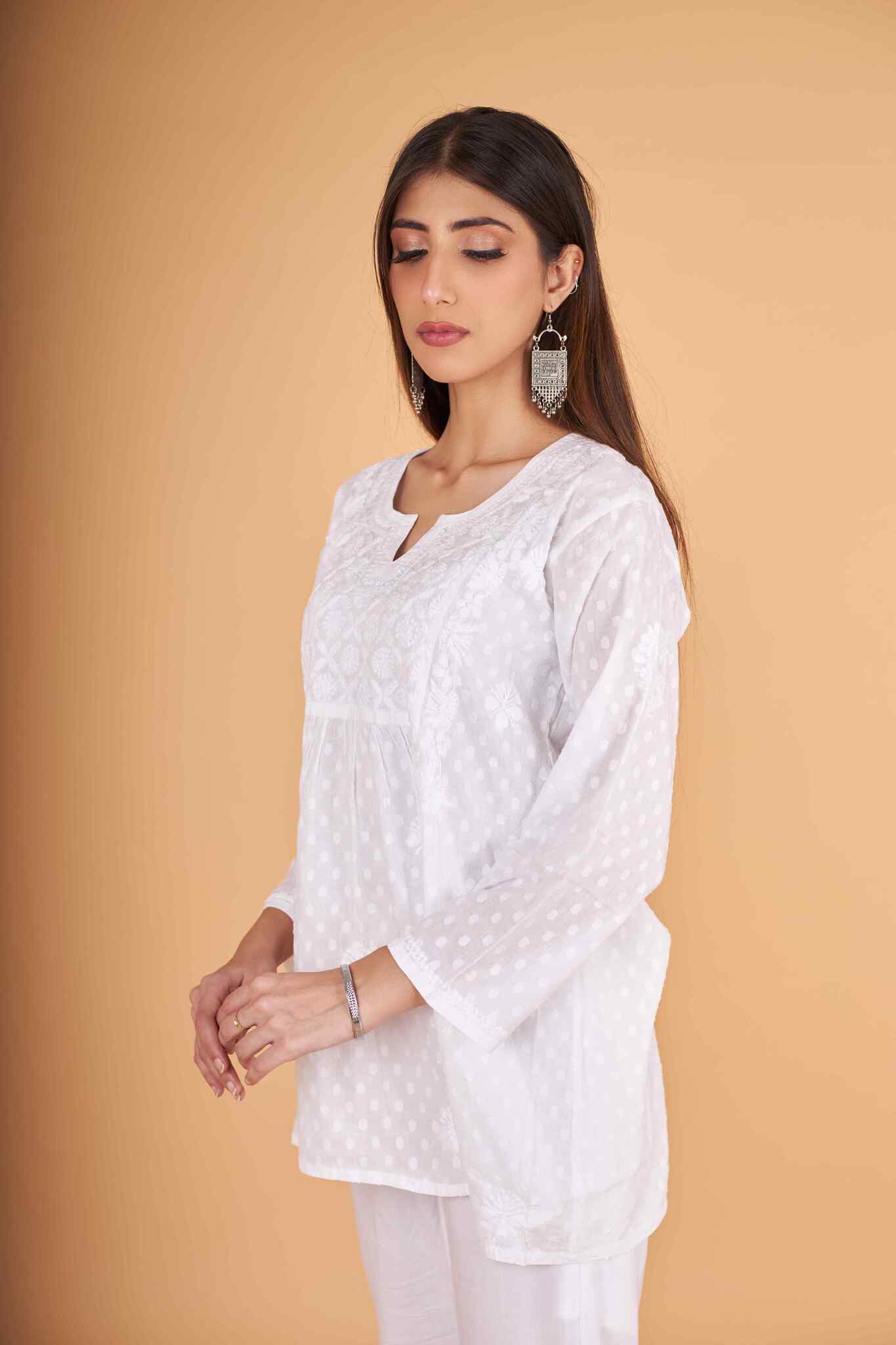 Arsh Handcrafted Dobby Cotton Yog Neck Kangan Keel Chikan Top - Image 2