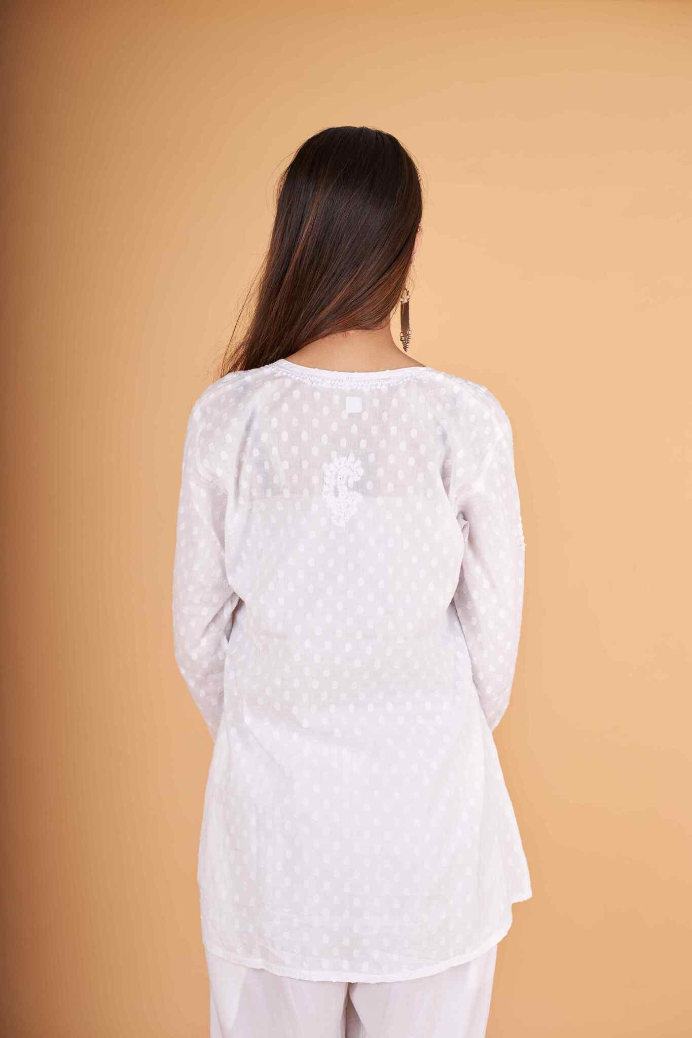 Arsh Handcrafted Dobby Cotton Yog Neck Kangan Keel Chikan Top - Image 5