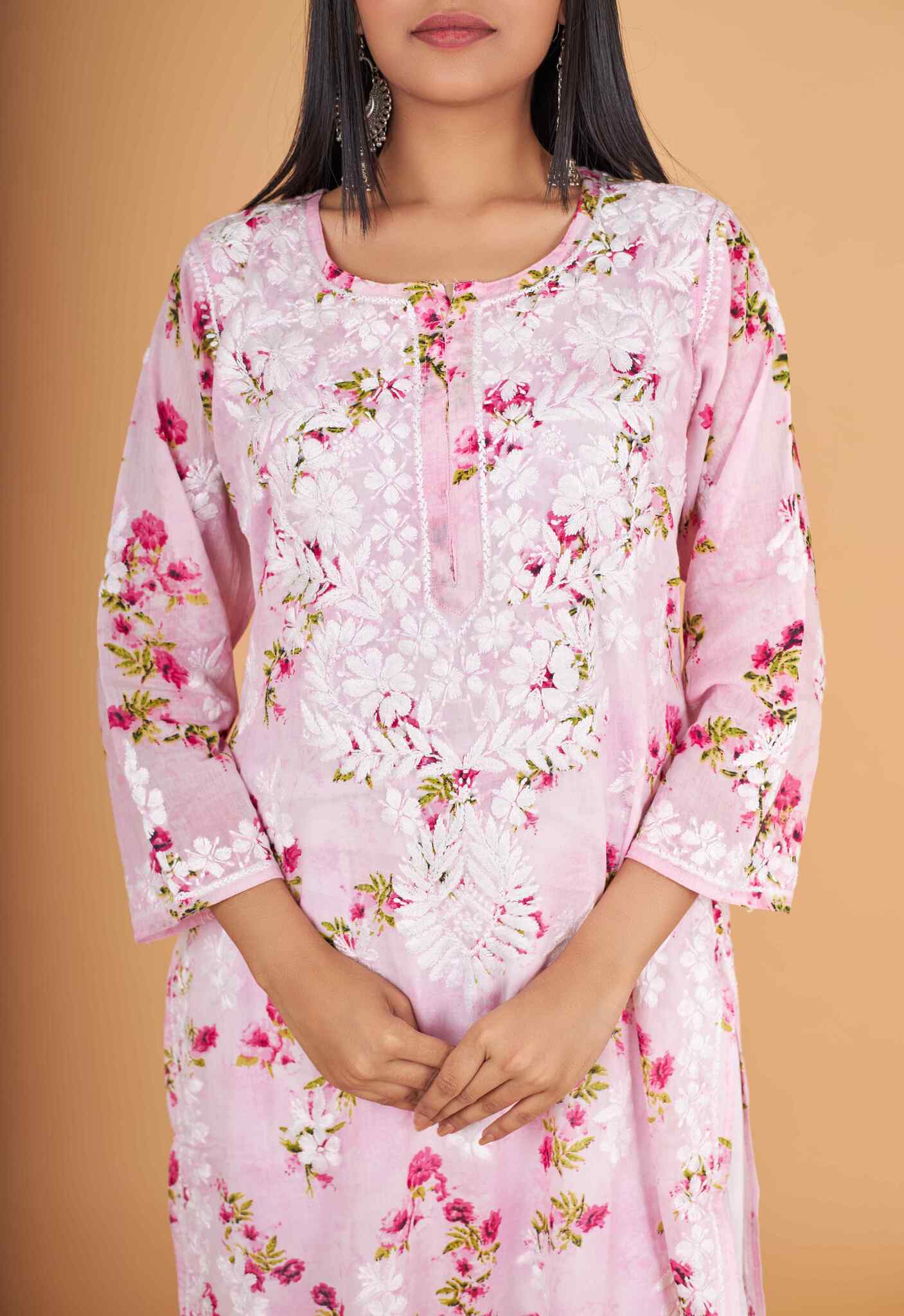 Arsh Handcrafted MulMul Cotton Printed Chikankari Kurti - Image 4